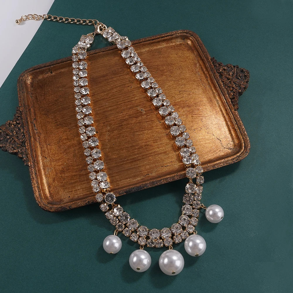 Gargantilla vintage de perlas de cristal para mujer | Joyería nupcial de lujo