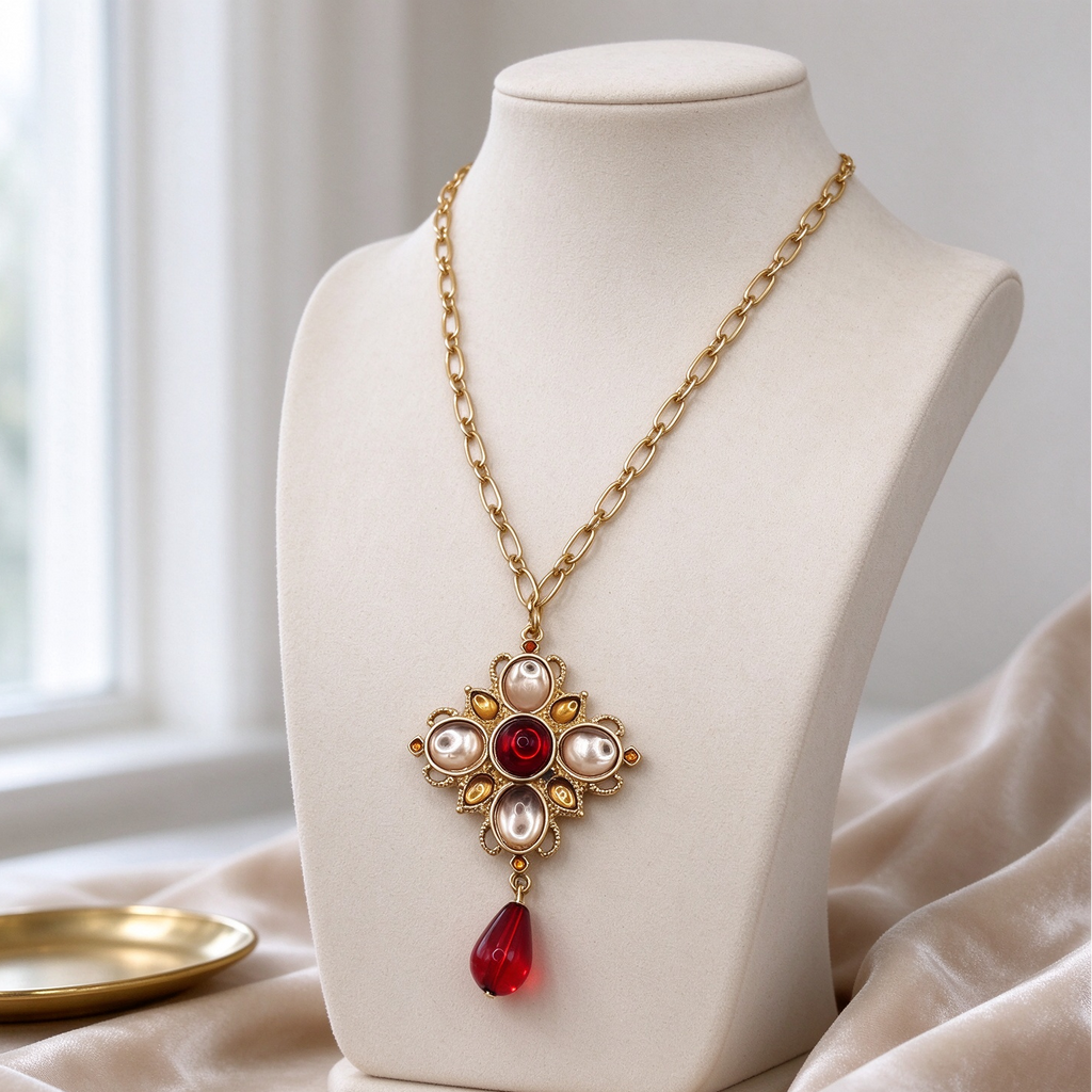 Conjunto Joyería Vintage Medieval, Collar + Pendientes Colgantes con Gota Roja, Bisutería de Lujo para Mujer, Venta al Por Mayor|JI JOYA
