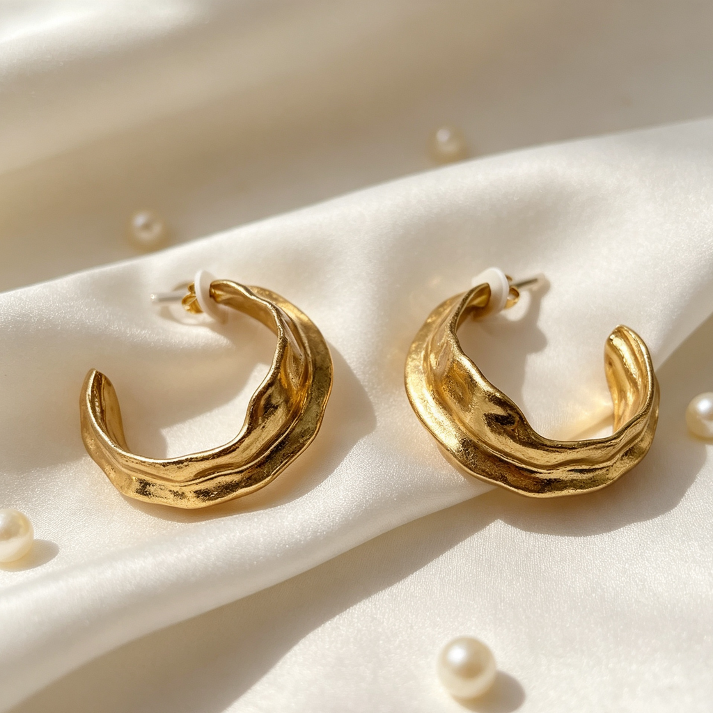Pendientes Aro C Texturizado Dorado | Diseño Original JI JOYA | Mayorista