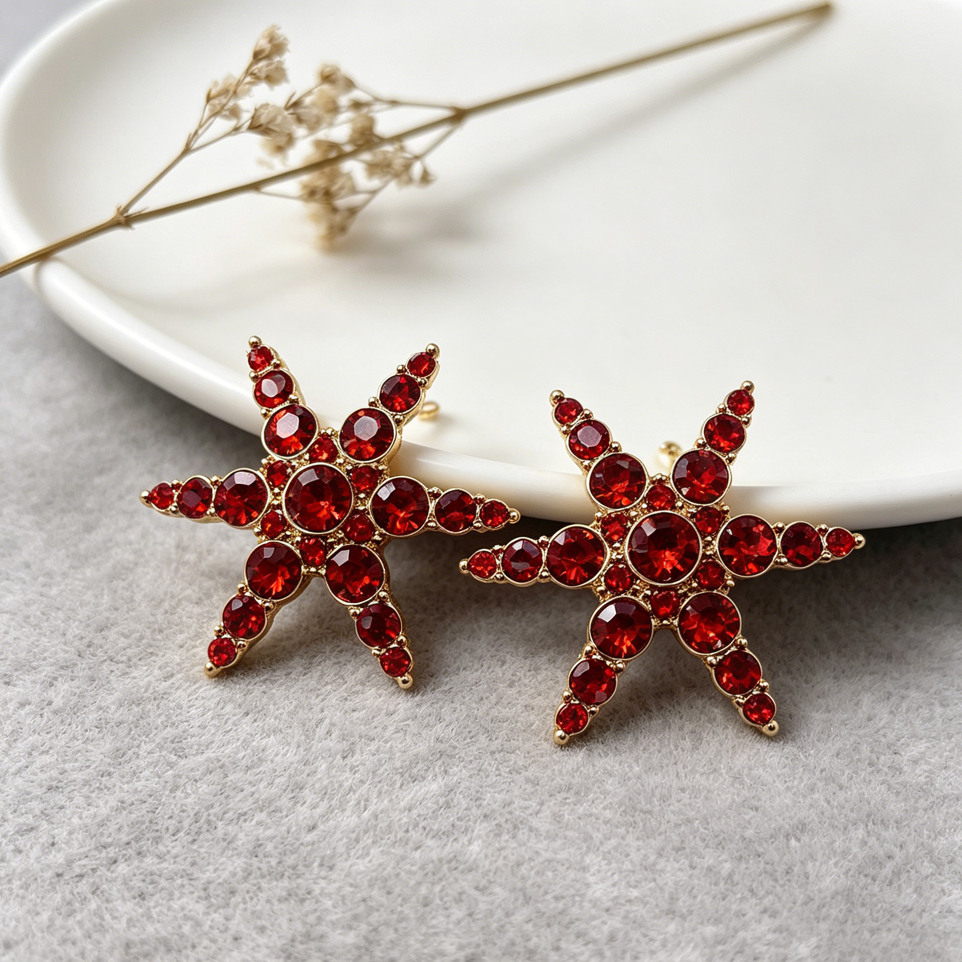 Pendientes de Estrella de Mar con Cristales de Lujo | 2 Colores (Azul & Rojo) | Bisutería al Por Mayor|JI JOYA