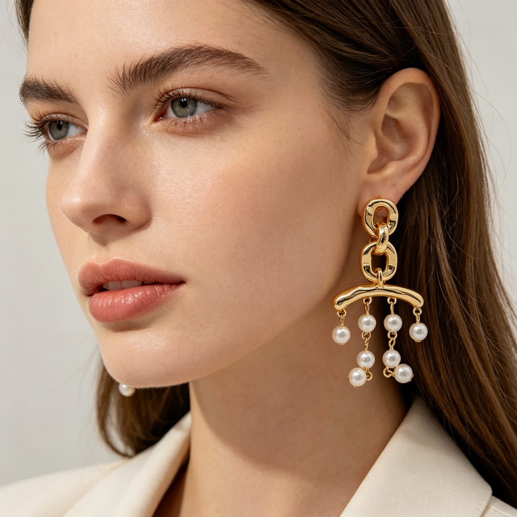 Pendientes de cadena con perlas colgantes, oro/plata, aguja S925, venta al por mayor|JI JOYA