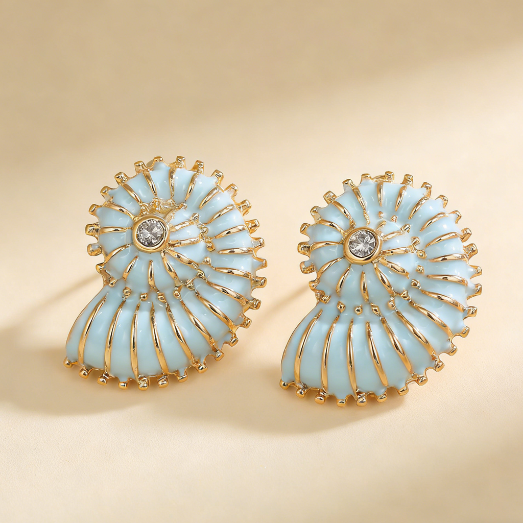 Pendientes de Concha Nautilus con Esmalte y Cristal | Joyería Costera Boho