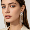Pendientes de Borla con Cristales de Circón - S925, Oro Laminado, Joyería de Moda al Por Mayor|JI JOYA