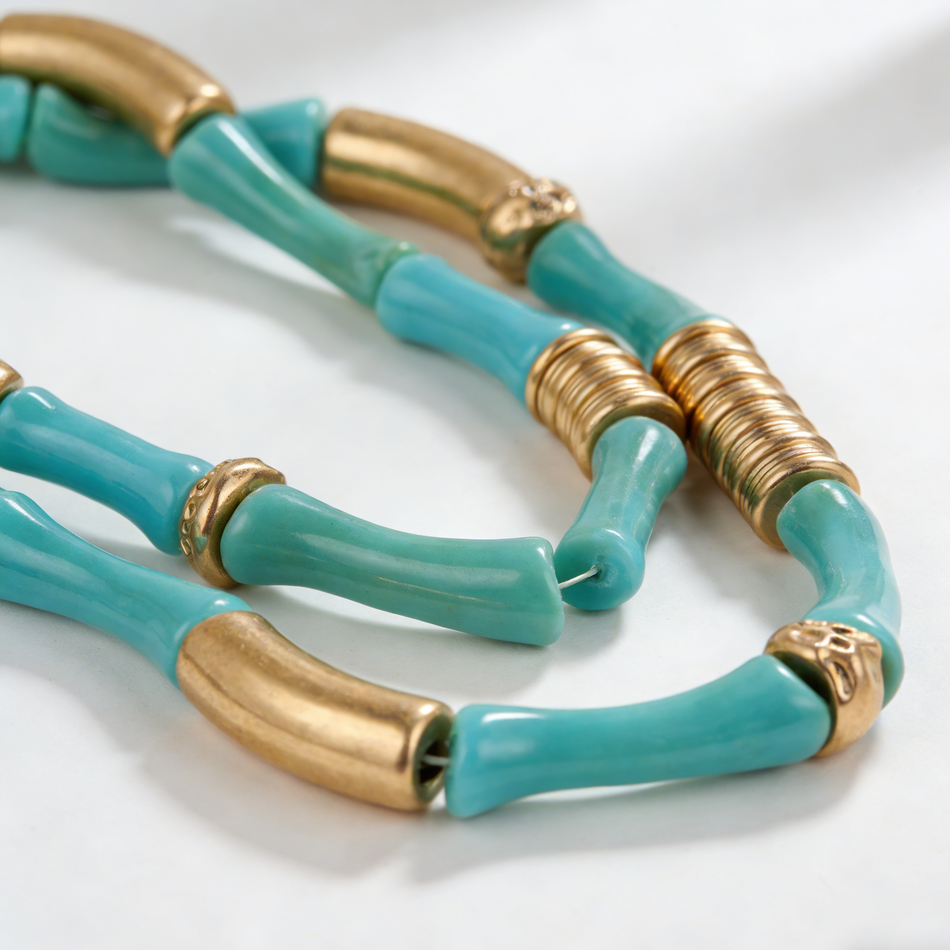 Colar Turquesa de Bambu com Detalhes em Metal Dourado | Joia Statement de Luxo | Estilo Boho Chic para Mulher