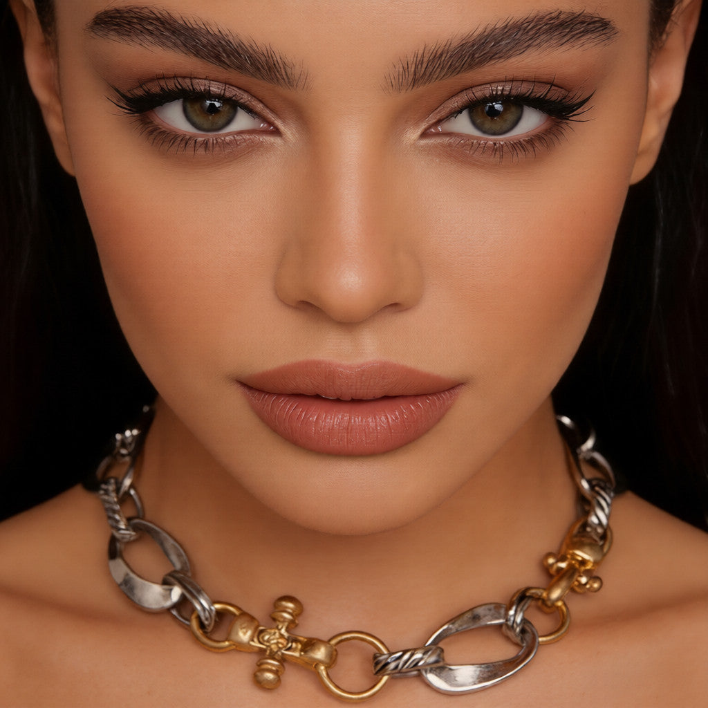 Collar de Moda con Diseño de Dos Tonos - Plata y Oro | Joyería de Tendencia para Mujer