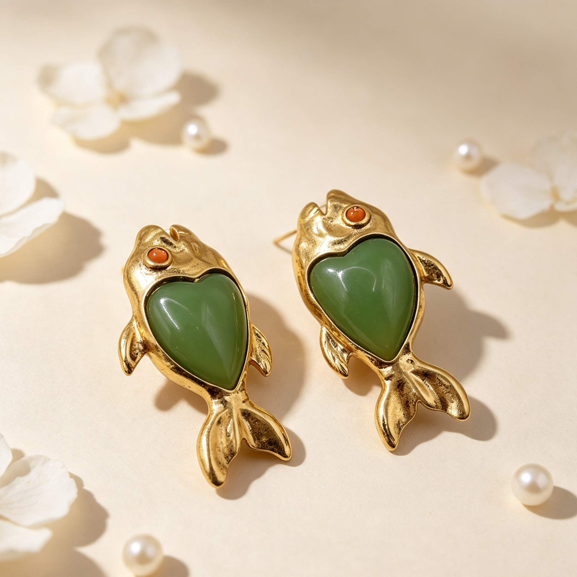 Conjunto Pendientes y Collar Pez Corazón Piedra Verde Dorado | Bisutería Mayorista Moda Mujer|JI JOYA