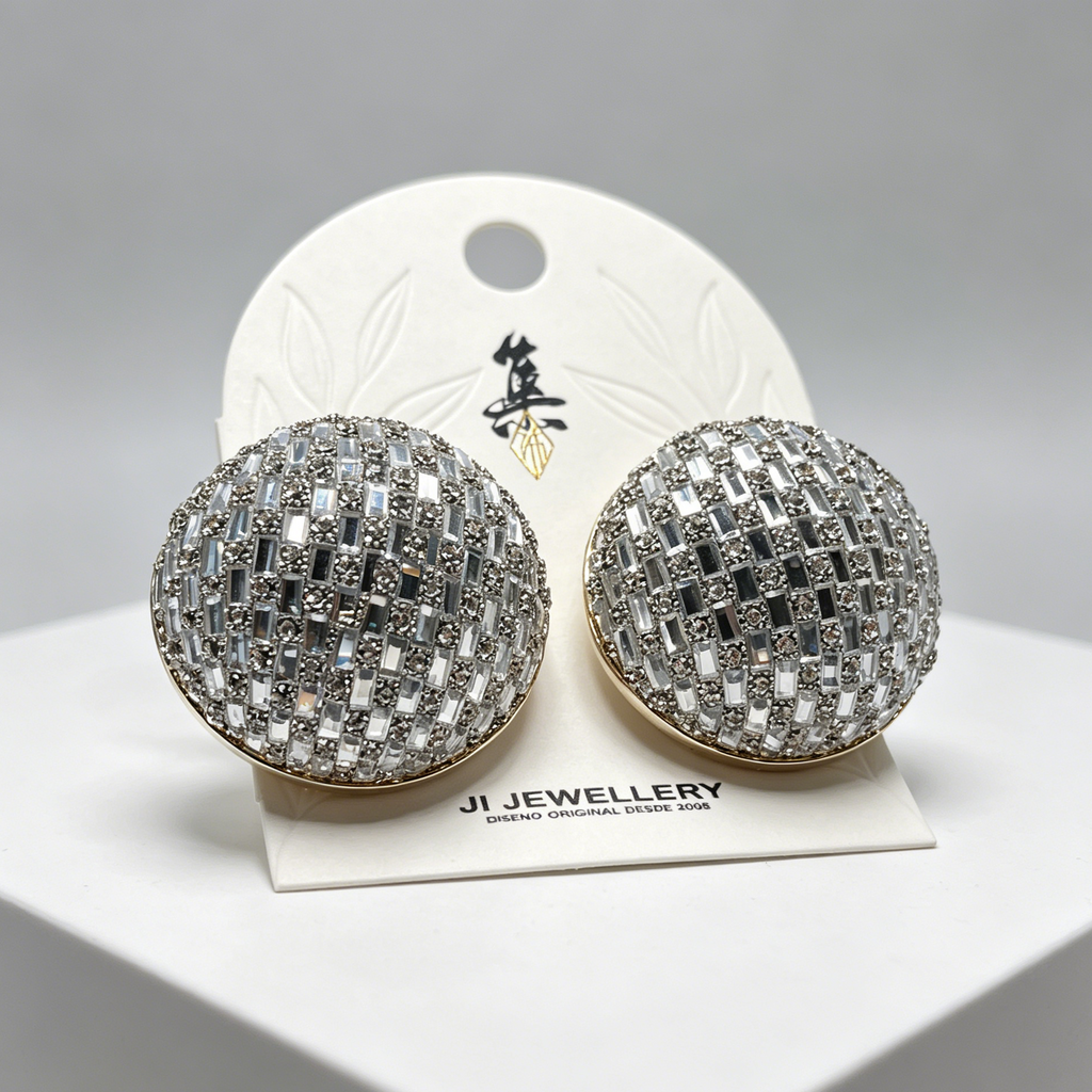 Pendientes Esfera con Pedrería - Calidad Premium para Revendedores|JI JOYA