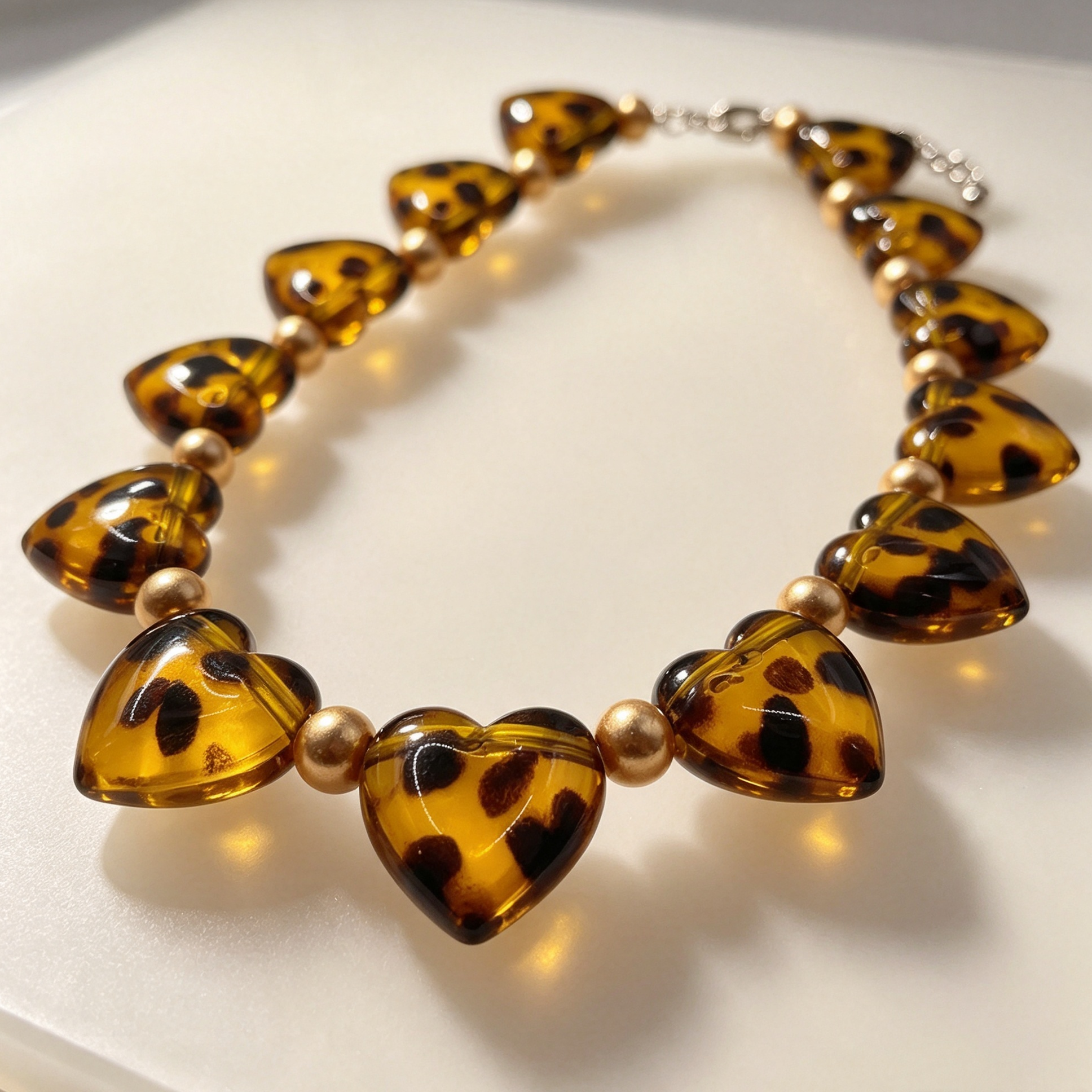 Collar de corazones estampado leopardo efecto carey, cadena de resina mayorista para mujer, accesorio de moda vintage al por mayor|JI JOYA