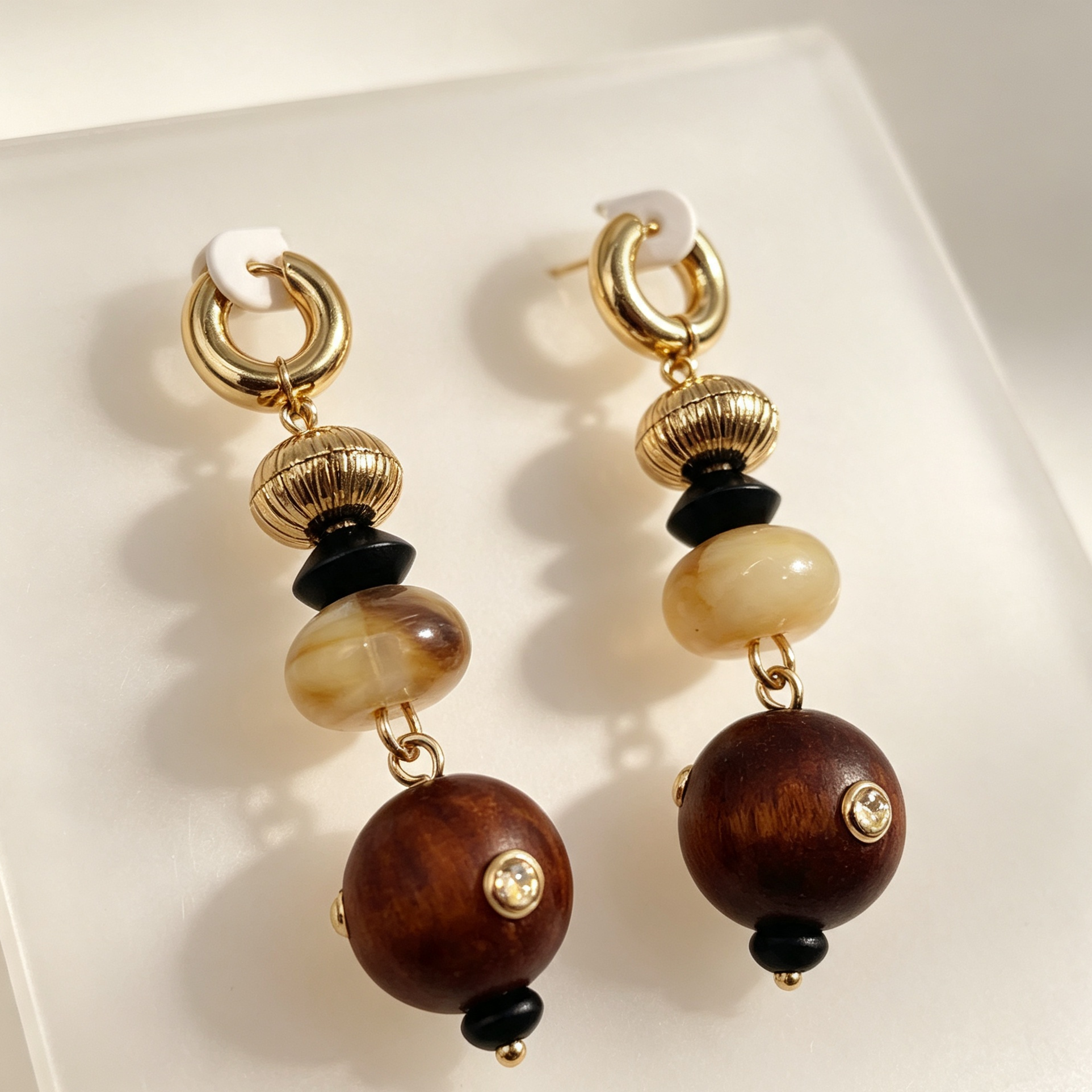 Pendientes Largos Boho Madera Resina | Joyería Mayorista Diseño Original|JI JOYA