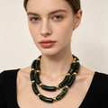 Collar Doble Capa Cuentas Verde Oscuro Separadores Dorados Mayorista Joyería Moda Mujer|JI JOYA
