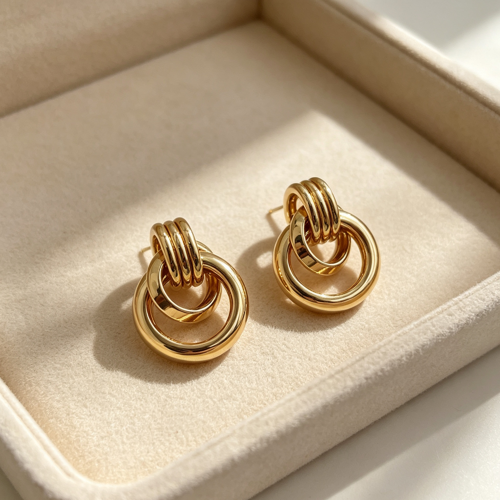 Pendientes Argolas Entrelazadas Metal Dorado & Plata | Mayorista Joyas Moda|JI JOYA