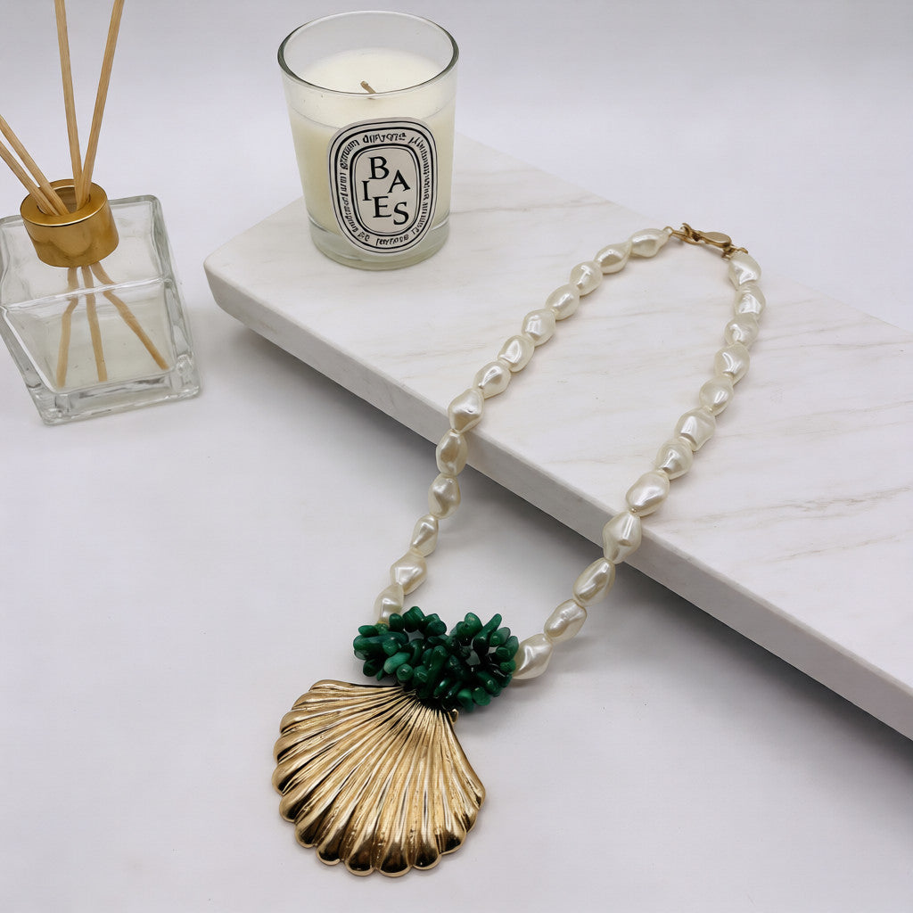 Baroque Pearl Necklace with Gold Shell - Coastal Collection