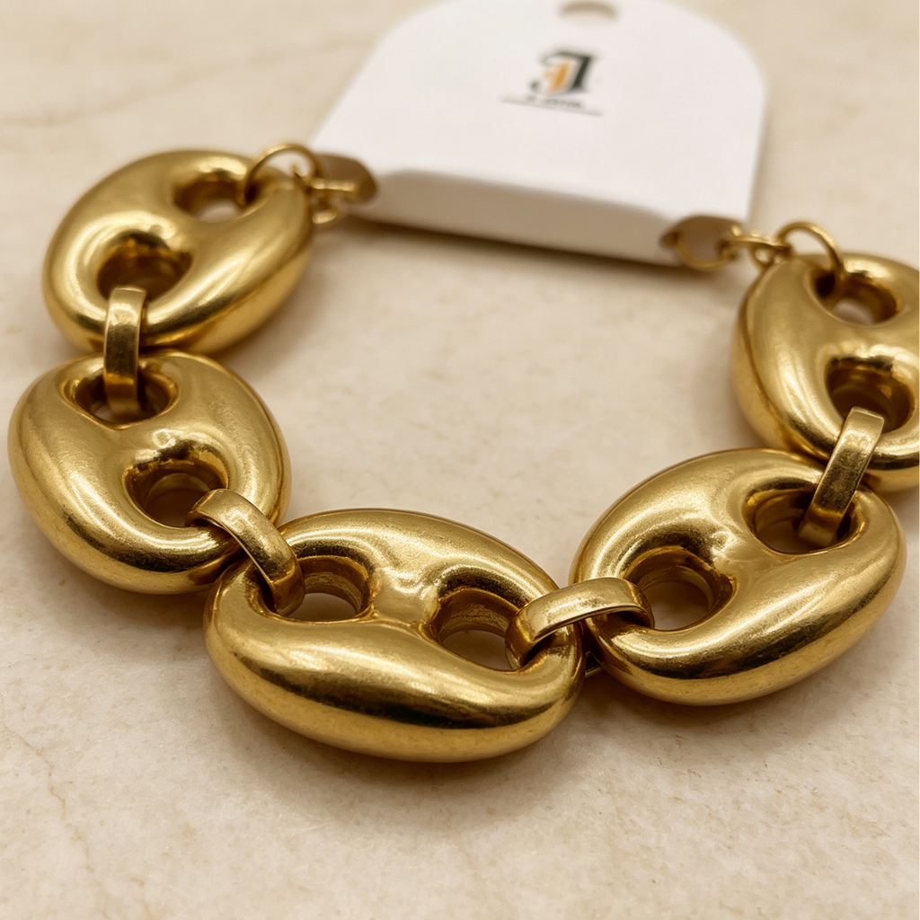 Set de Joyería Cadena Granos de Café Dorada, Collar, Brazalete y Pendientes, Accesorios de Moda Mayorista|JI JOYA