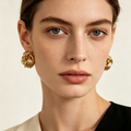 Pendientes de metal dorado nudo retorcido, accesorios de mujer venta al por mayor|JI JOYA