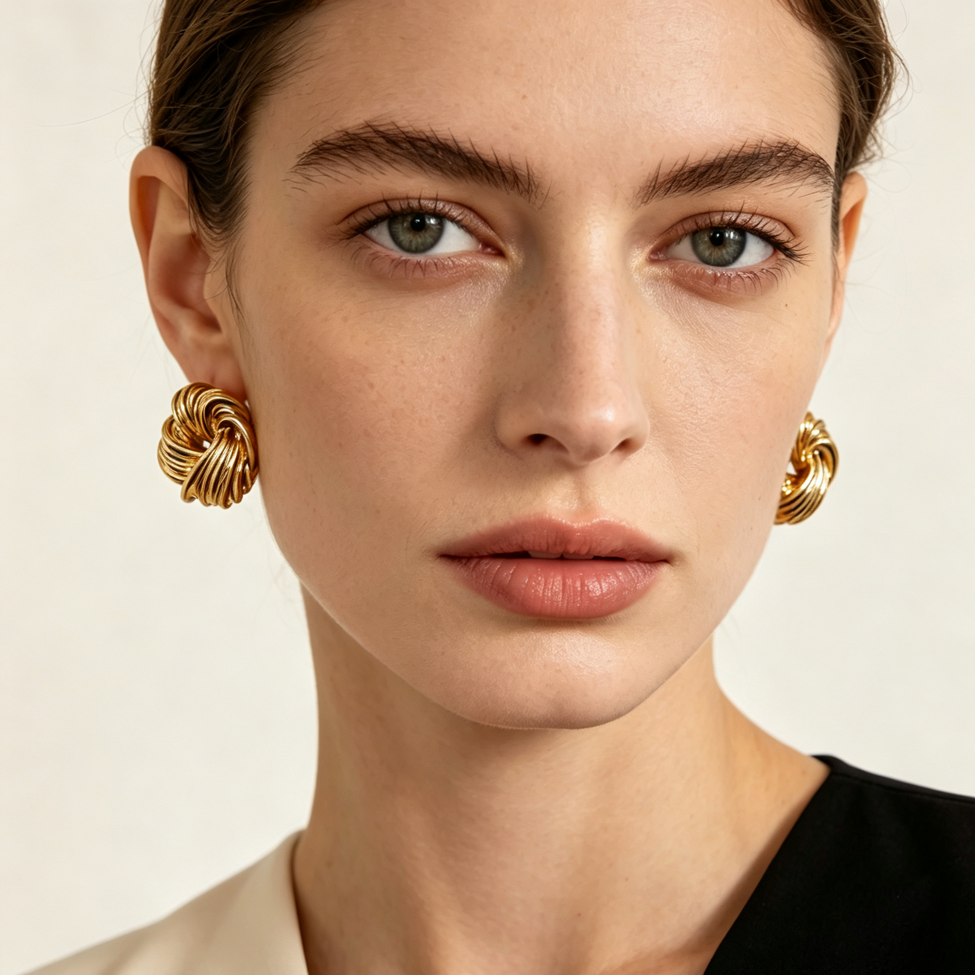 Pendientes de metal dorado nudo retorcido, accesorios de mujer venta al por mayor|JI JOYA