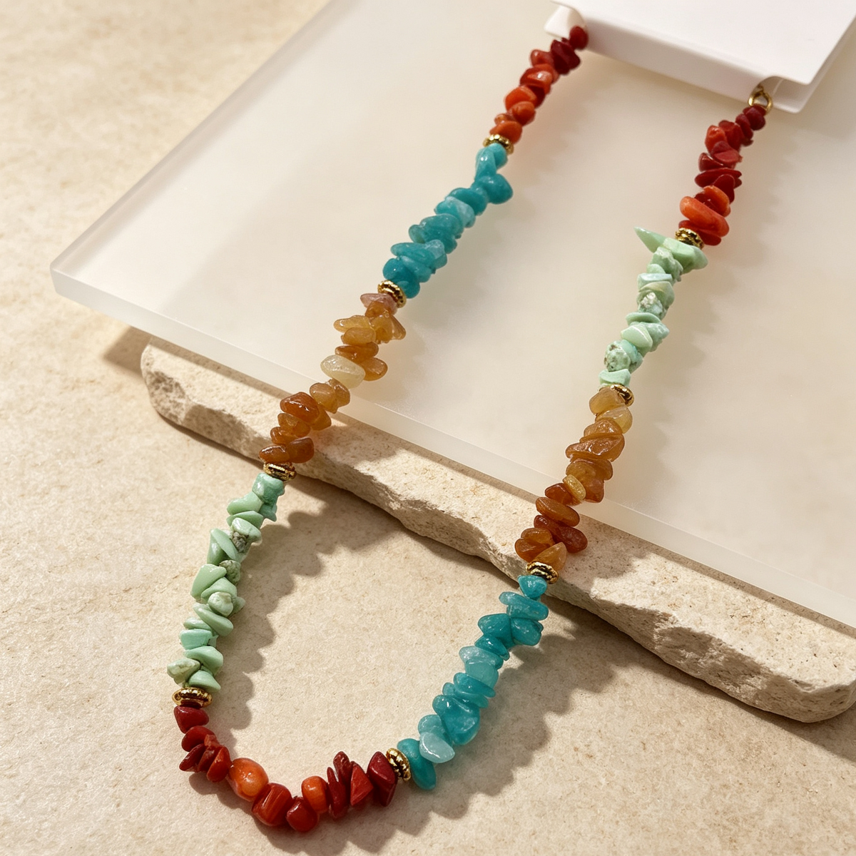 Collar de piedras naturales fragmentadas, estilo bohemio multicolor, para venta al por mayor|JI JOYA