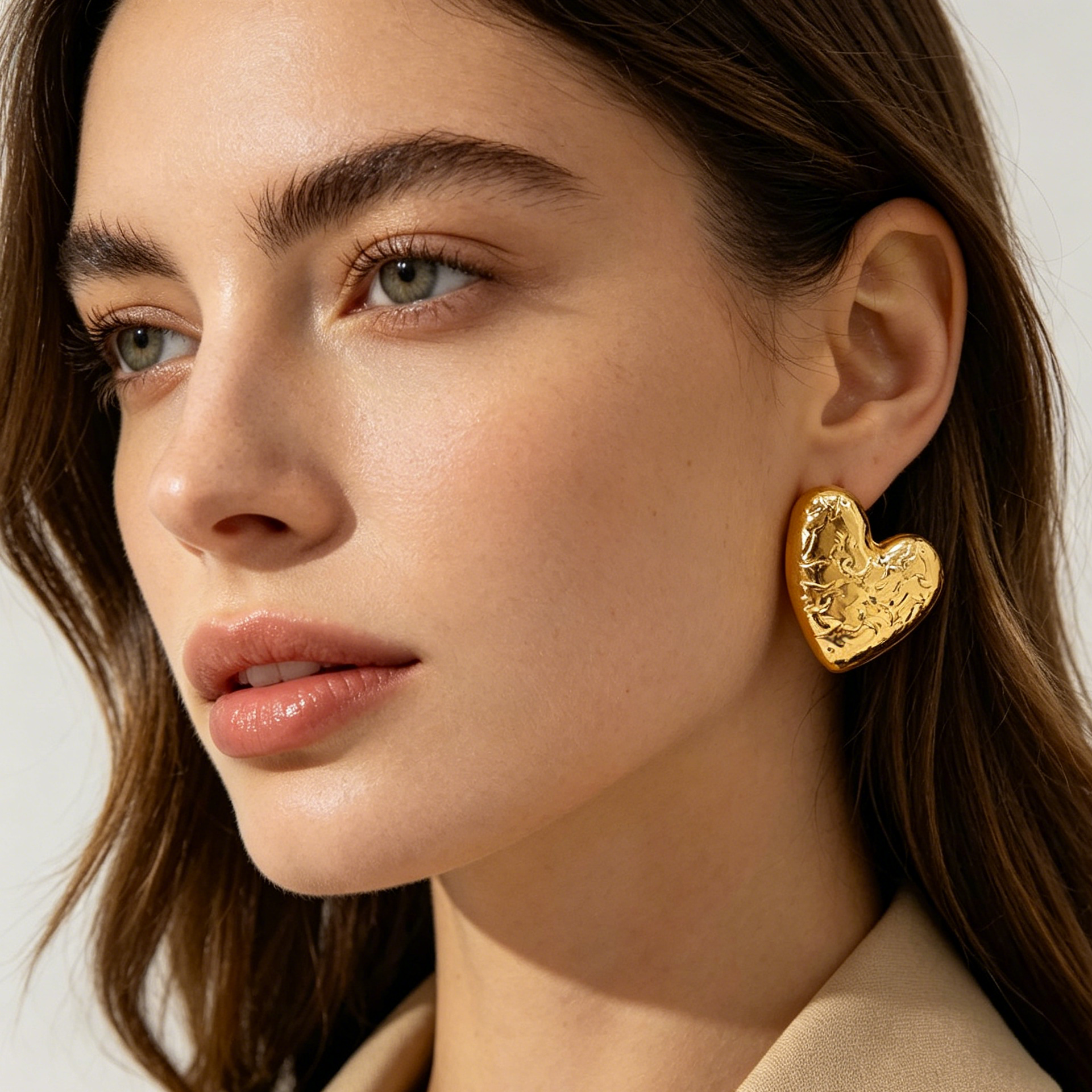 Pendientes Corazón Texturizado Martillado Oro y Plata | Joyería Mayorista B2B Moda Mujer|JI JOYA