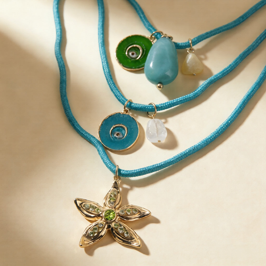 Collar de Moda de Tres Capas con Dijes de Cristal y Metal - Joyería de Tendencia para Mujer