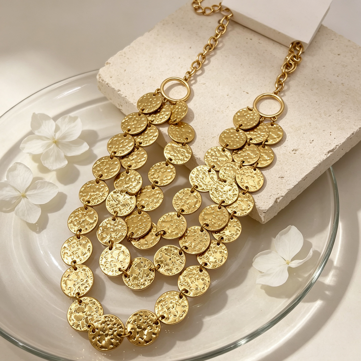 Collar bohemio de varias filas con monedas doradas | Joyas de moda al por mayor para tiendas|JI JOYA