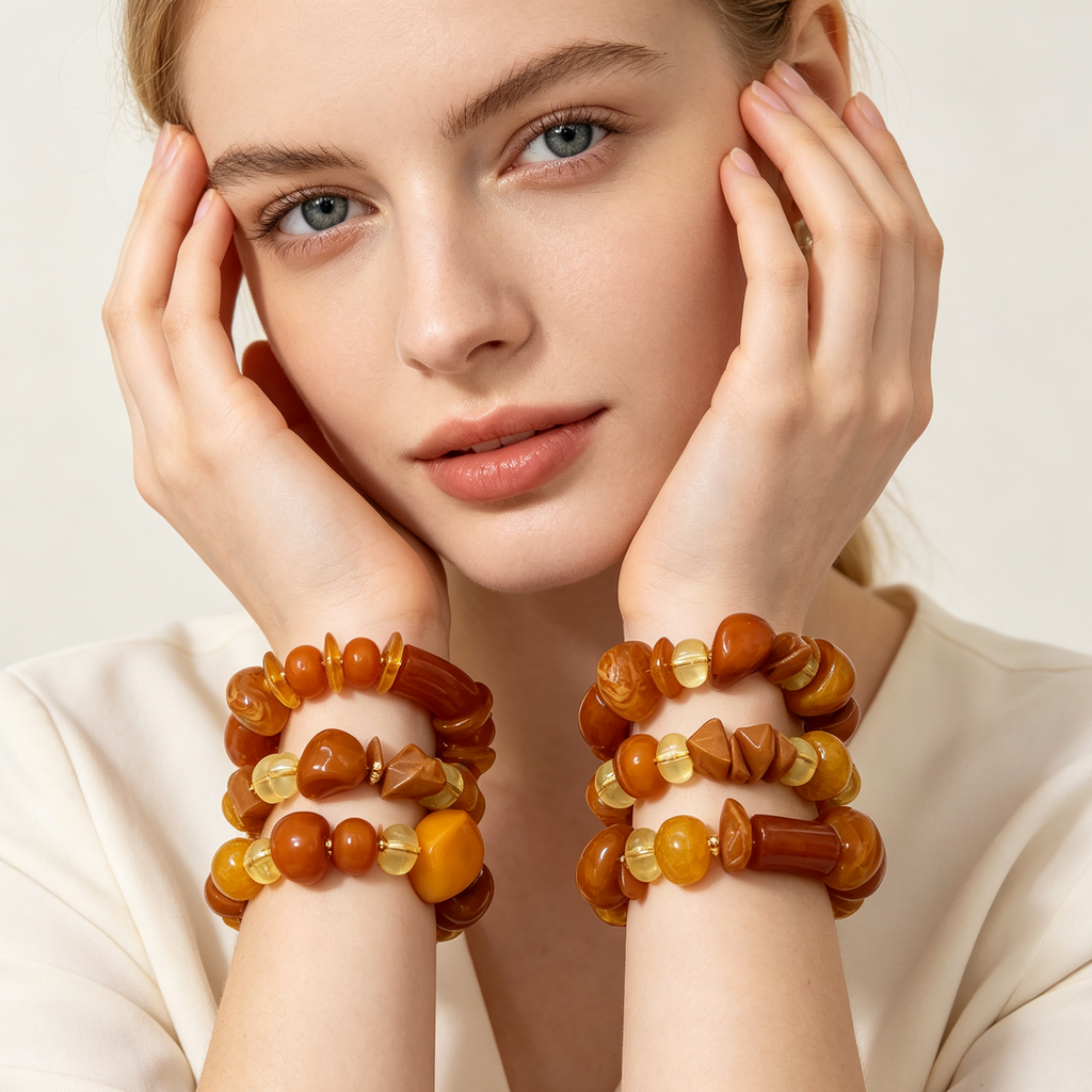 Set Collar y Pulseras Resina Ámbar | Lote Mayorista JI JOYA