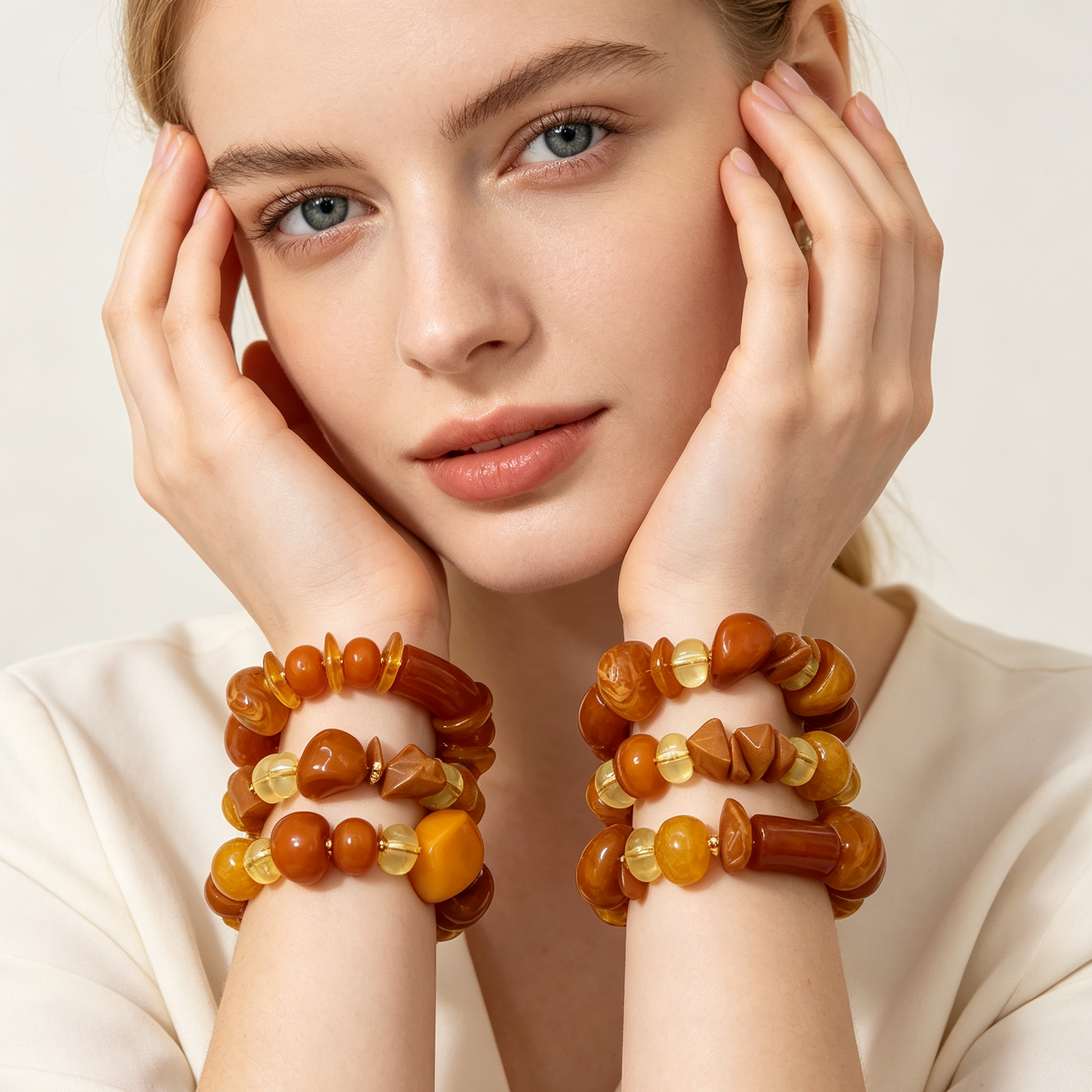 Set Collar y Pulseras Resina Ámbar | Lote Mayorista JI JOYA