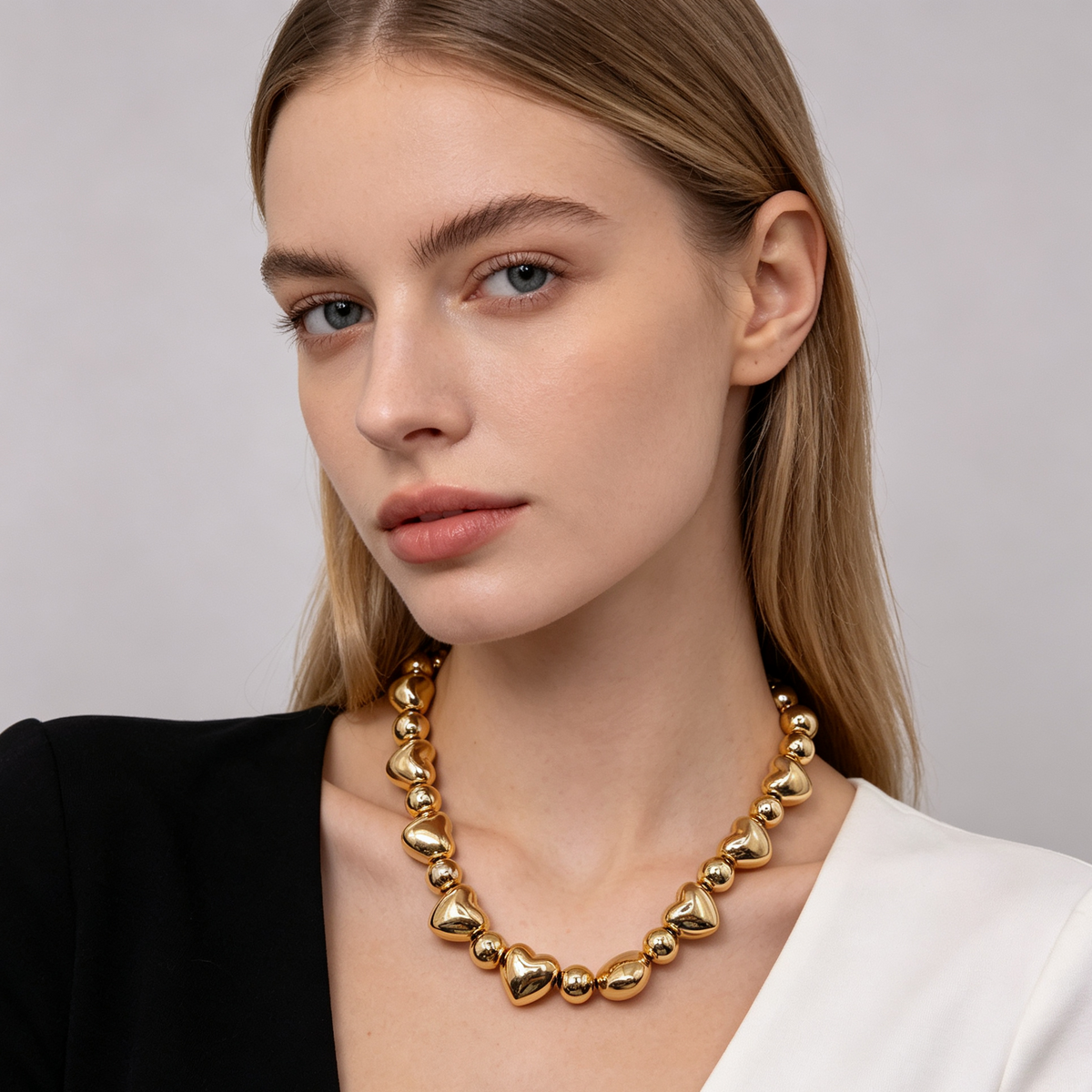 Collar choker de corazones dorados | Lote al por mayor joyería tendencia 2026|JI JOYA
