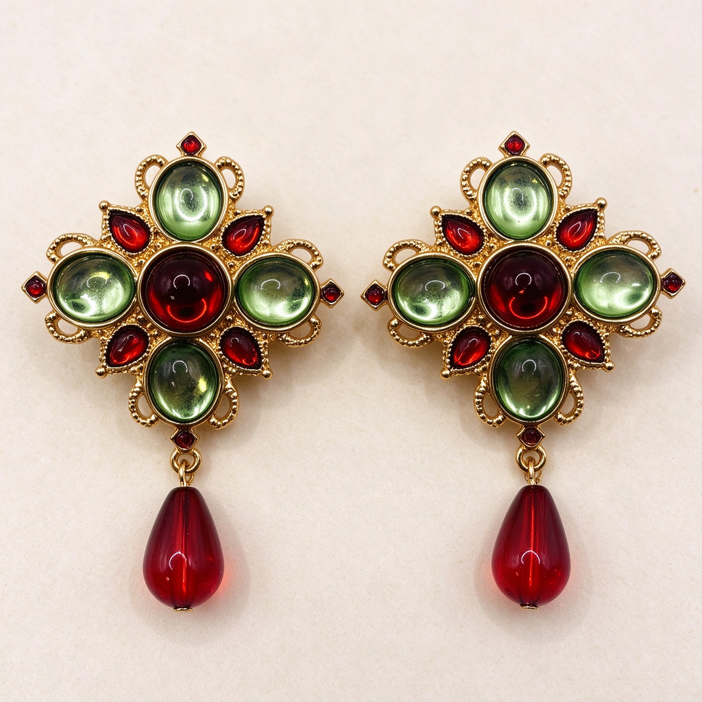 Conjunto Joyería Vintage Medieval, Collar + Pendientes Colgantes con Gota Roja, Bisutería de Lujo para Mujer, Venta al Por Mayor|JI JOYA