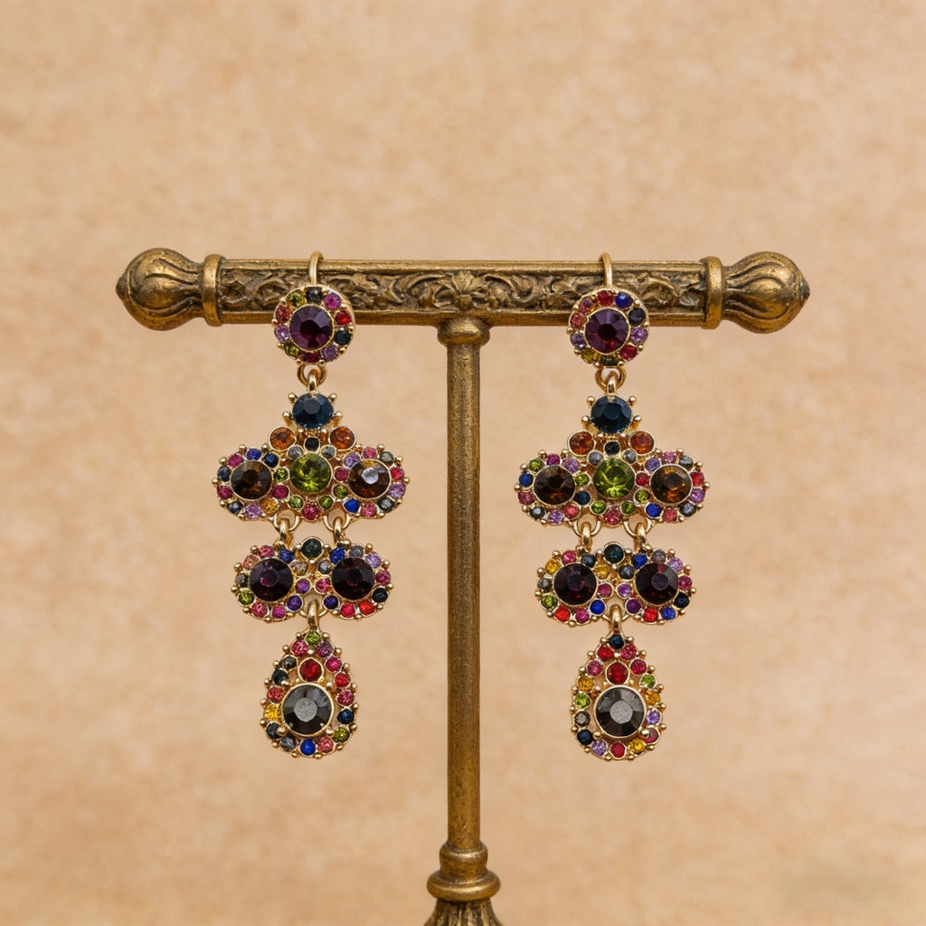 Pendientes de flores de cristal en capas | Pendientes de vestir que moldean el rostro