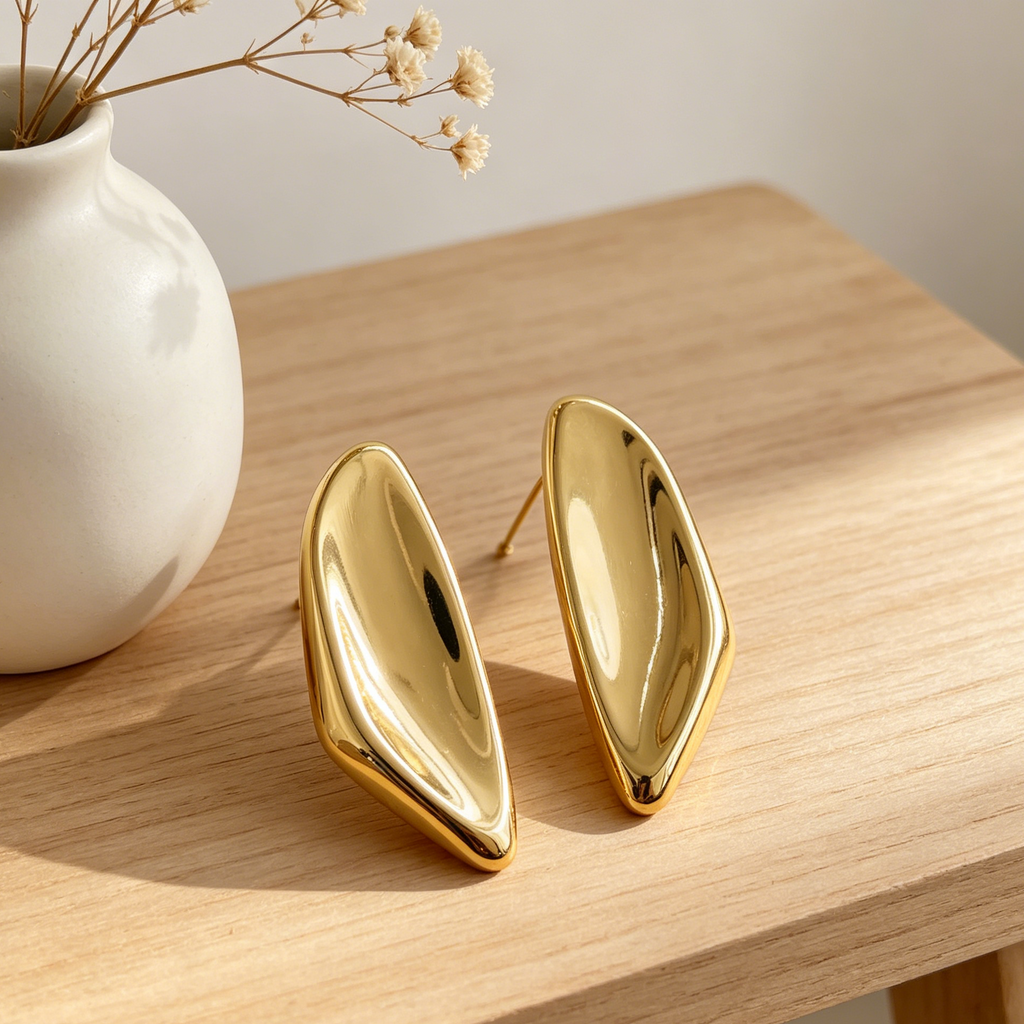 Pendientes Alargados Brillantes Bicolor Plata/Oro | Stock al Por Mayor para Tiendas de Moda|JI JOYA