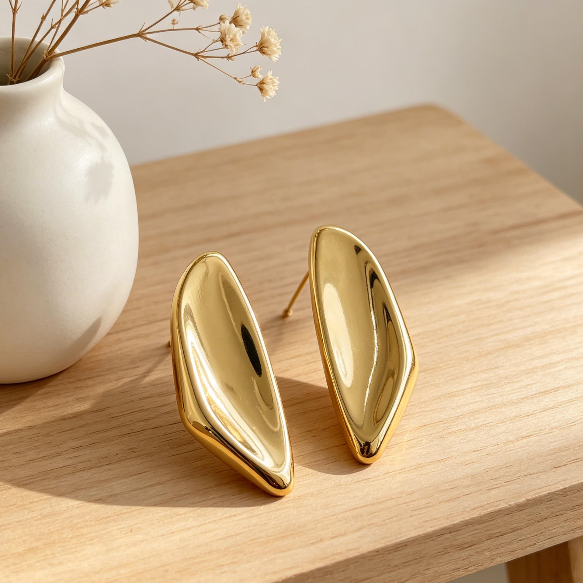 Pendientes Alargados Brillantes Bicolor Plata/Oro | Stock al Por Mayor para Tiendas de Moda|JI JOYA