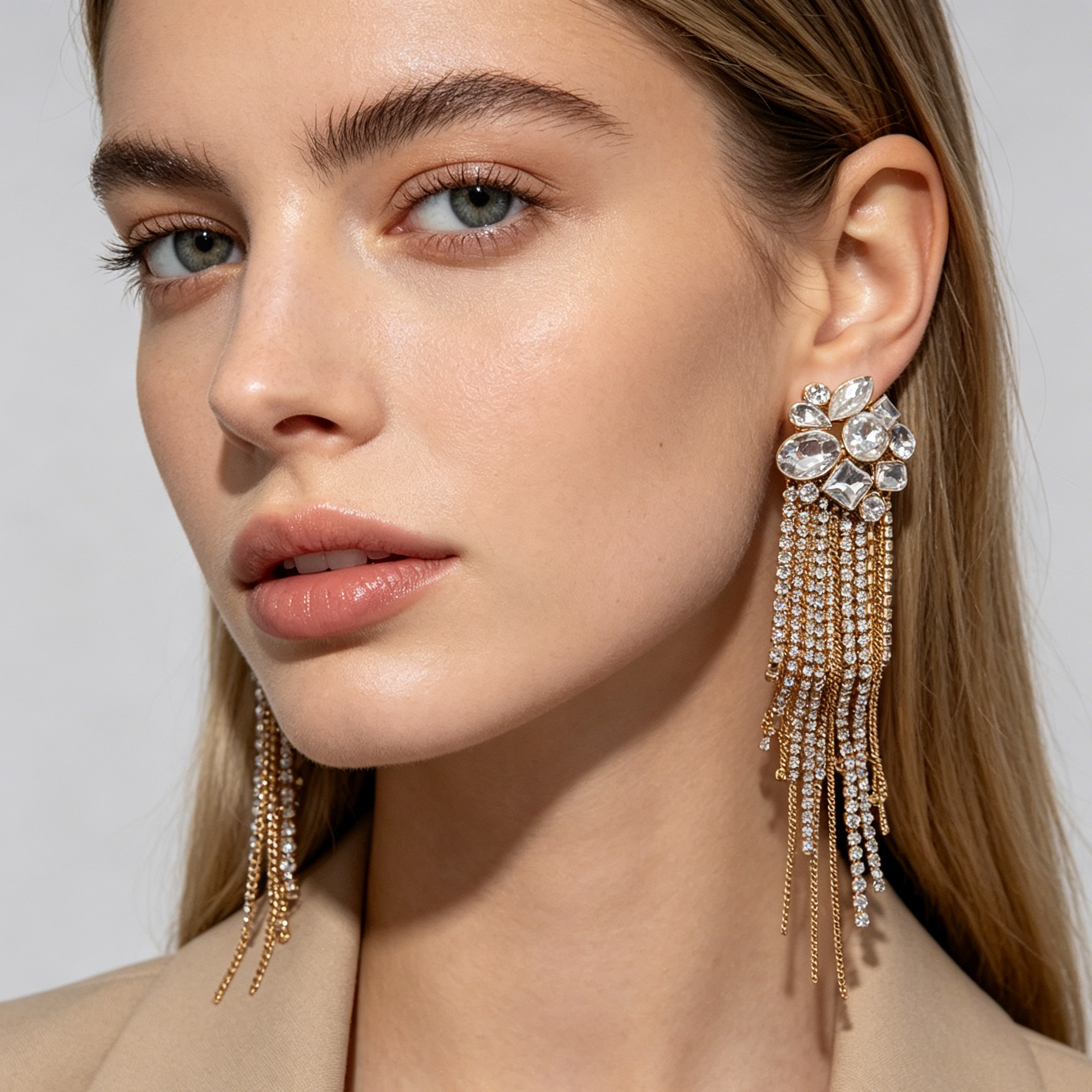 Pendientes Colgantes de Cristal con Flecos Largos | Dorado/Negro | Poste S925 | Joyería de Fiesta al Por Mayor|JI JOYA