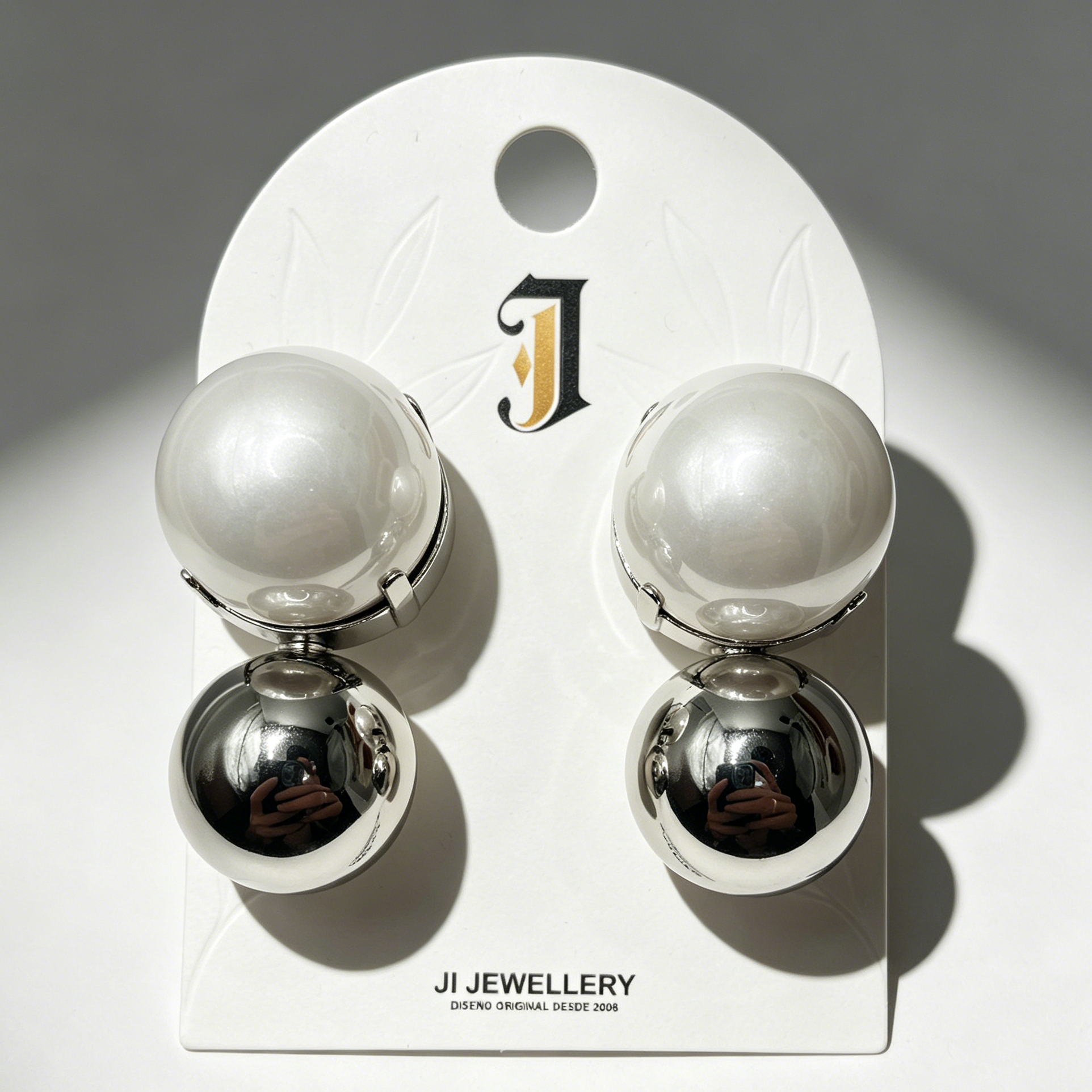 Pendientes de Doble Bola con Perla de Imitación - Dorado y Plateado - Joyería al Por Mayor|JI JOYA
