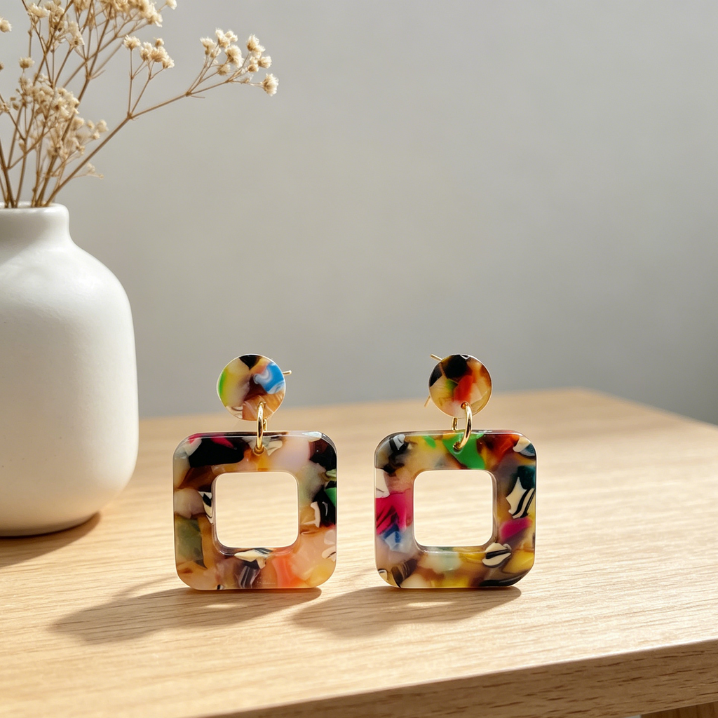 Pendientes Colgantes Huecos Resina Abalorio Variopinto | Venta al Por Mayor Accesorios Mujer|JI JOYA