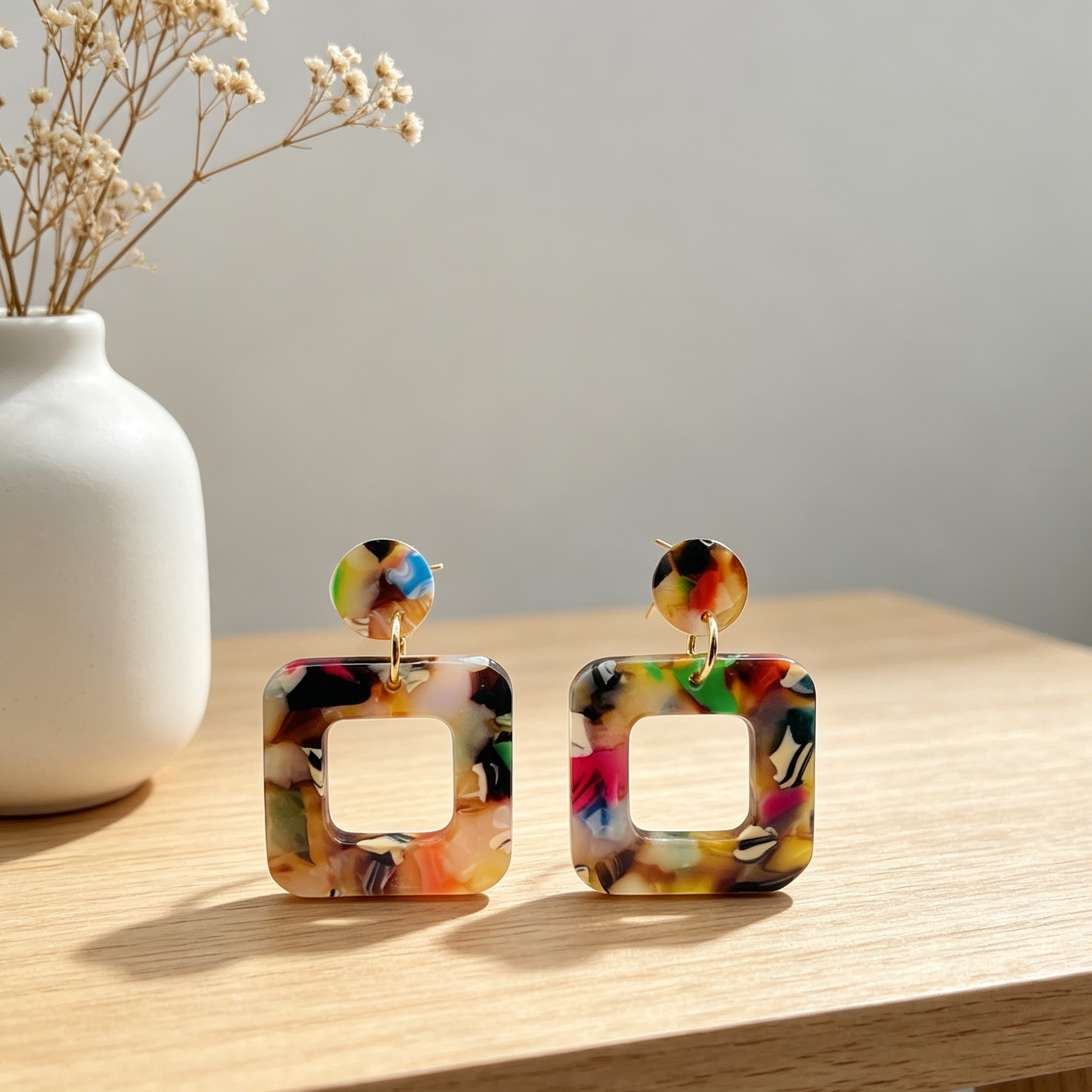 Pendientes Colgantes Huecos Resina Abalorio Variopinto | Venta al Por Mayor Accesorios Mujer|JI JOYA