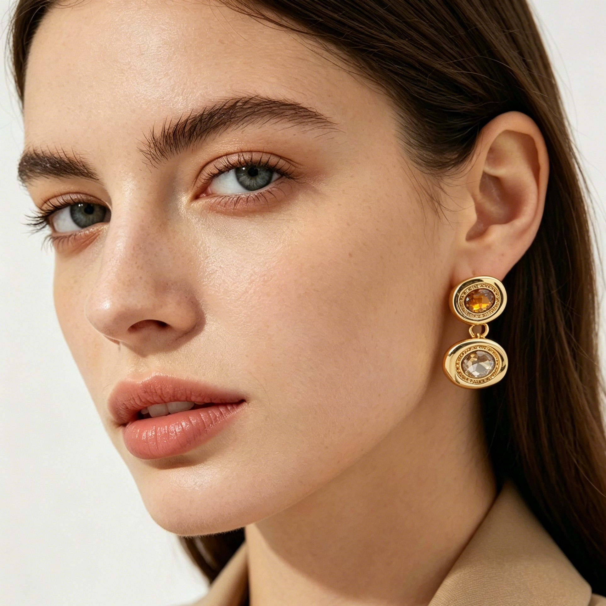 Pendientes Doble Óvalo con Piedra de Cristal | 3 Colores Disponibles | Mayorista B2B | Aguja S925 Hipoalergénica|JI JOYA