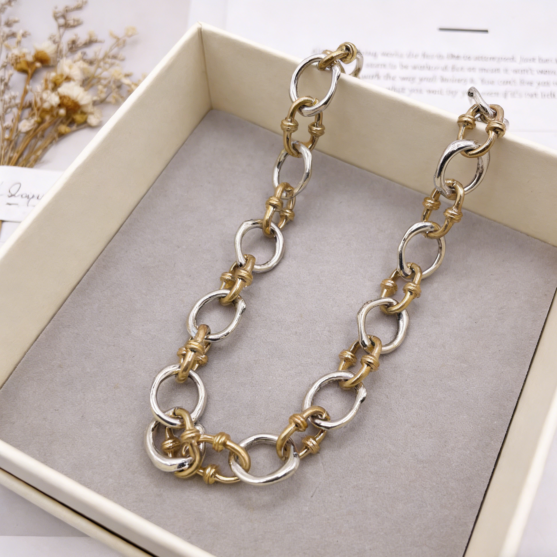 Collar de cadena gruesa bicolor oro y plata - Estilo statement