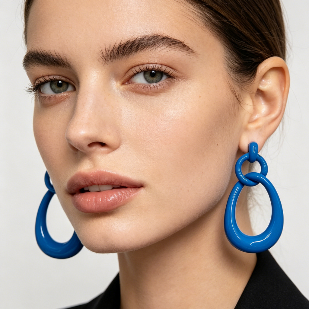 Pendientes Colgantes Doble Eslabón Gota Resina | Joyería Moda Mujer Venta al Por Mayor 4 Colores Disponibles|JI JOYA