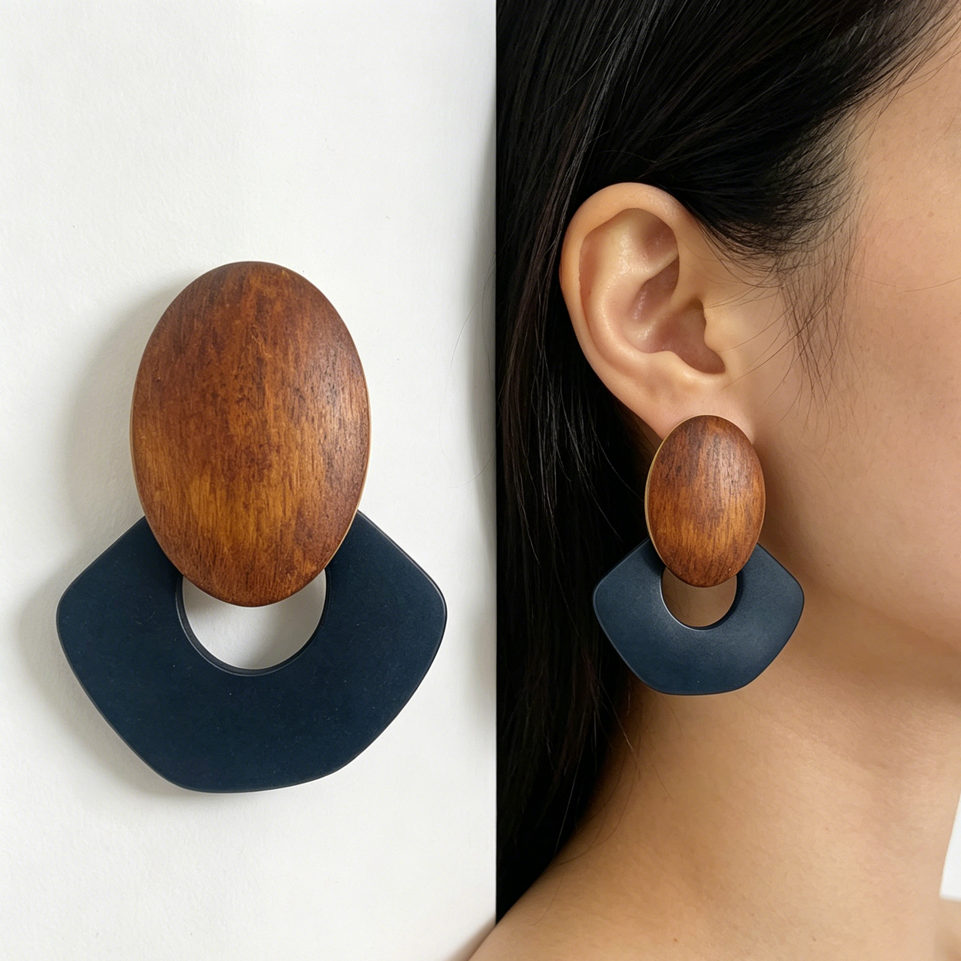 Pendientes de Madera y Goma Geométricos al Por Mayor | Aretes Vintage Minimalistas para Mujer|JI JOYA
