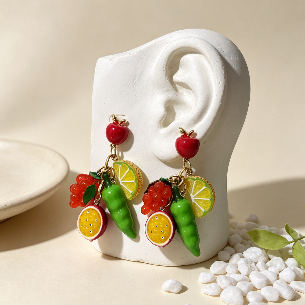 Pendientes Colgantes de Frutas Tropicales, Diseño Artesanal, Joyería de Moda al Por Mayor|JI JOYA