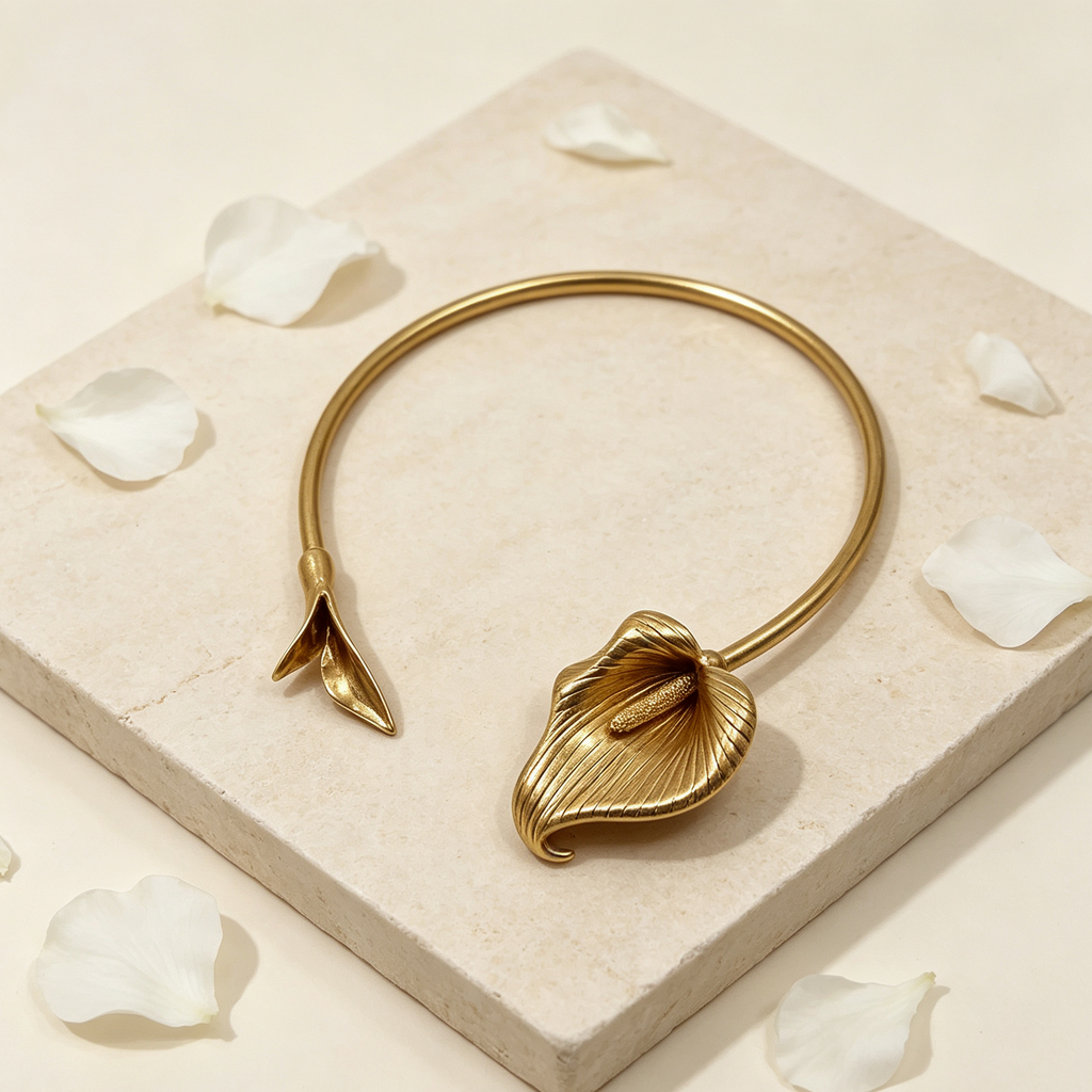 Brazalete Ajustable de Cala Dorado Mate, Brazalete para Muñeca y Brazo, Joyería al Por Mayor|JI JOYA