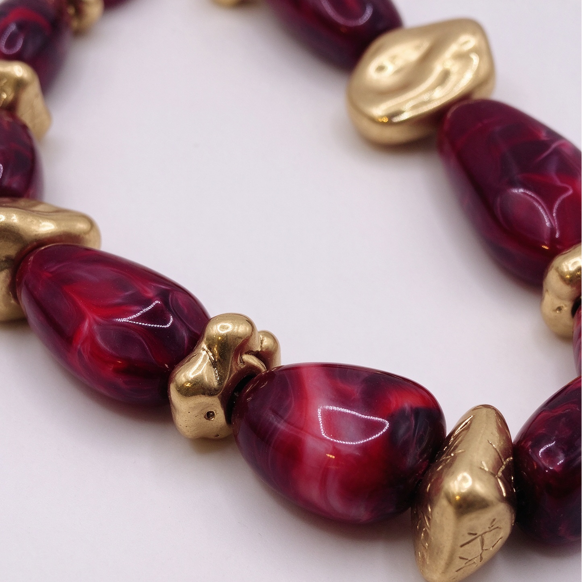 Collar de cuentas rojo bordeaux con separadores dorados, diseño irregular, venta al por mayor para joyería de moda|JI JOYA