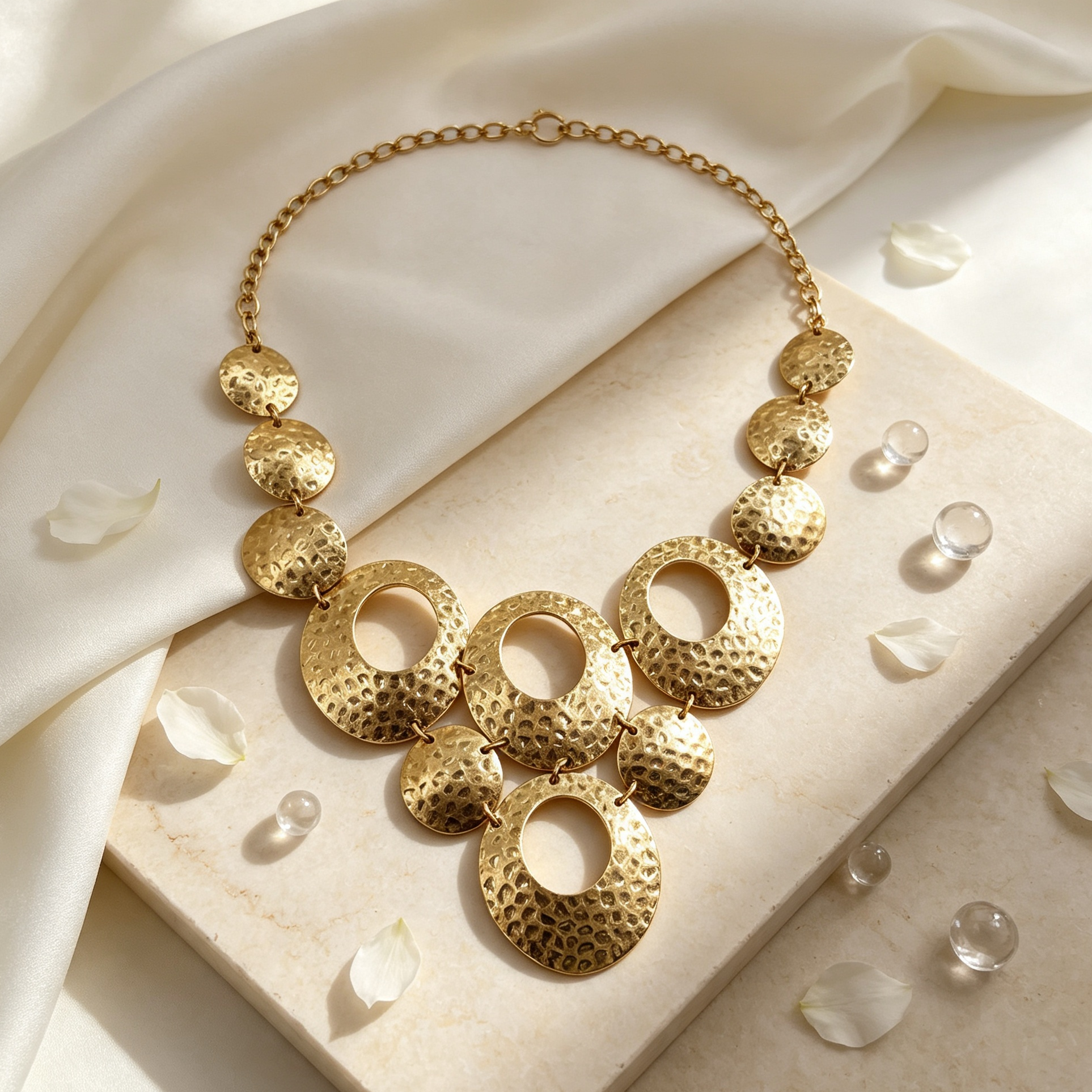 Collar Gargantilla Dorado Texturizado Martillado, Diseño Geométrico Grandes Aros, Joyería Moda Mayorista para Mujer|JI JOYA