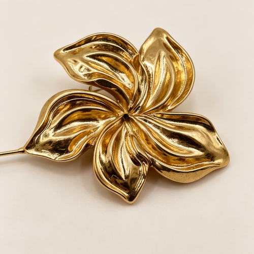 Broche floral dorado de metal, pin de solapa minimalista, accesorio de moda al por mayor|JI JOYA
