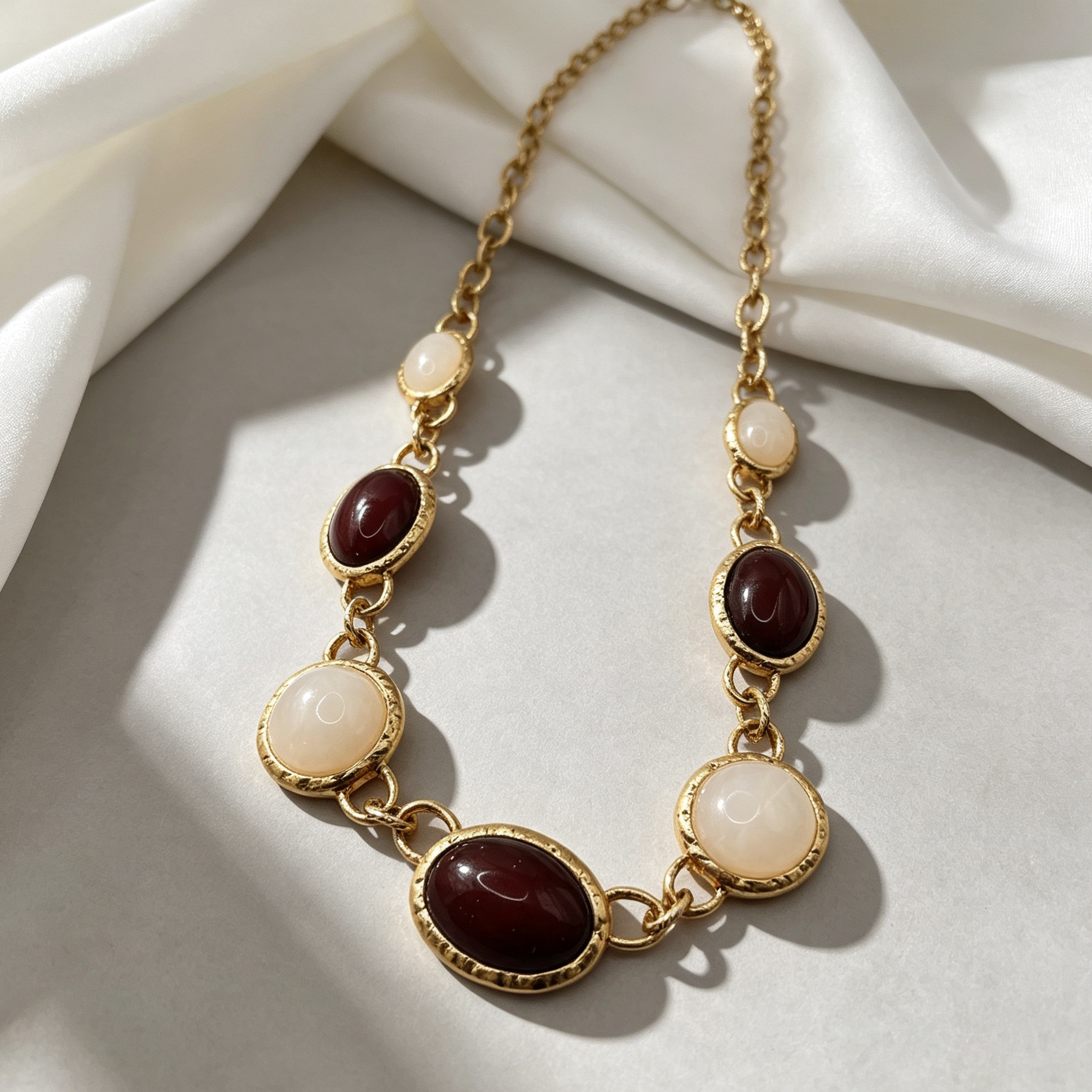 Collar Vintage con Piedras Ovales Dorado, 2 Colores, Joyería al Por Mayor para Mujer|JI JOYA