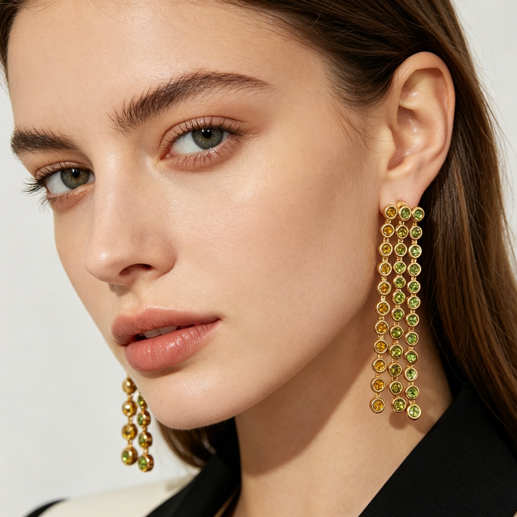 Pendientes de Cadena de Cristal en Rojo y Verde - Diseño Elegante para Mayoristas|JI JOYA