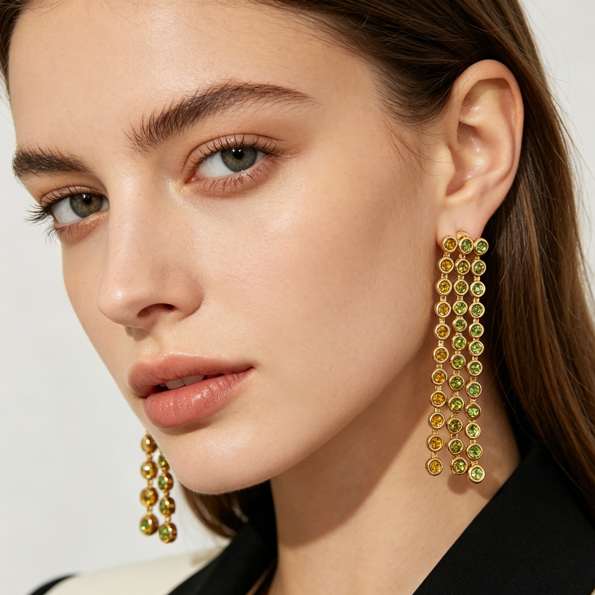 Pendientes de Cadena de Cristal en Rojo y Verde - Diseño Elegante para Mayoristas|JI JOYA