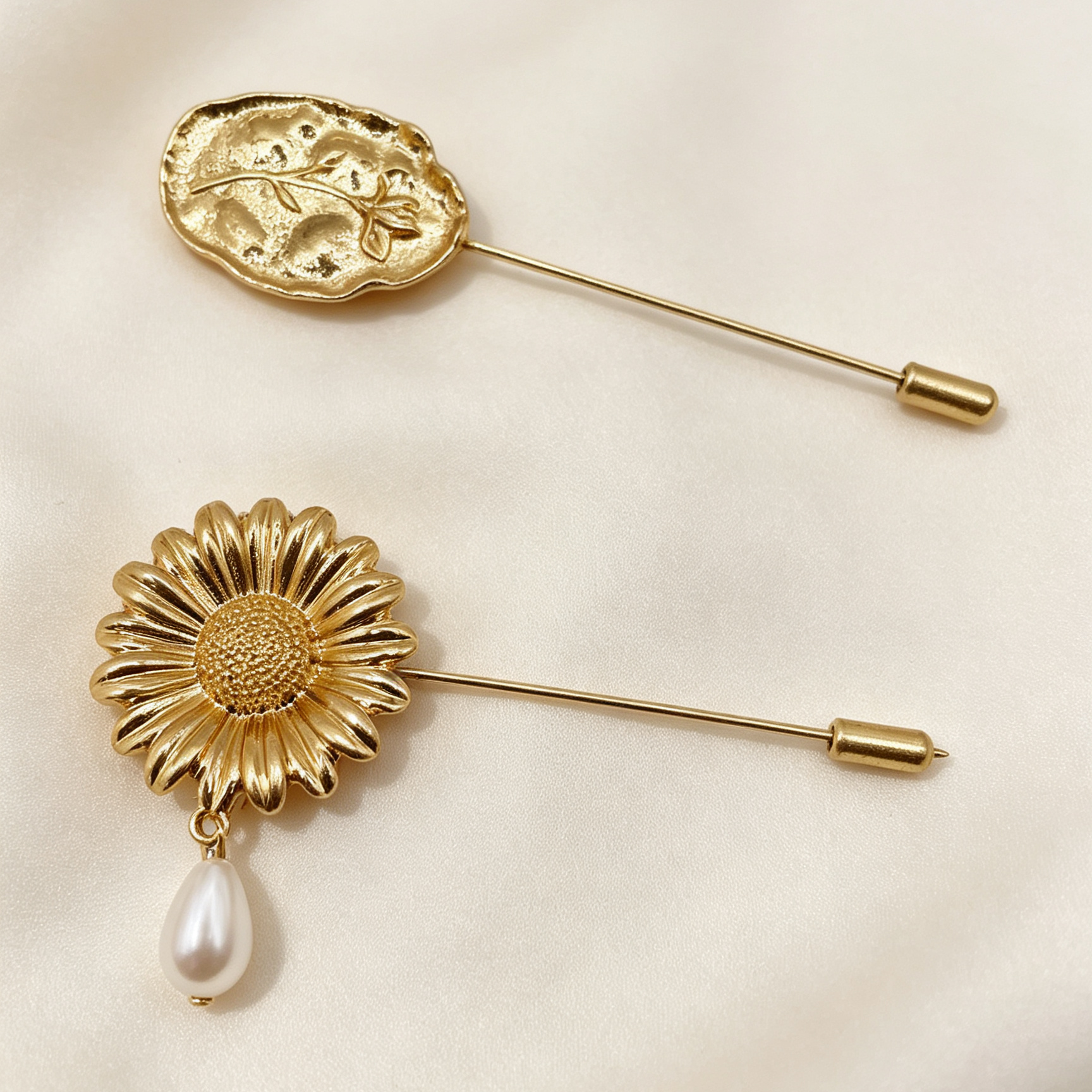 Broche de alfiler combinado margarita dorada con perla, broche vintage para ropa, accesorios al por mayor|JI JOYA