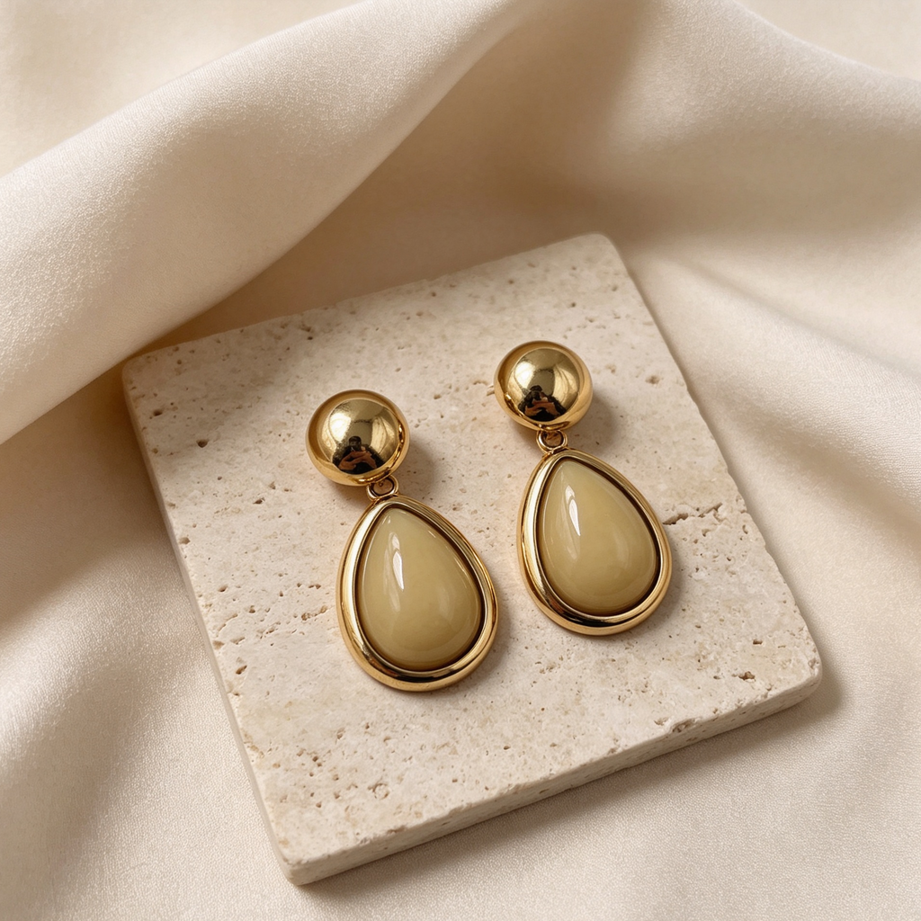 Pendientes gota color caramelo y burdeos, metal dorado elegante, joyería al por mayor para mujer|JI JOYA