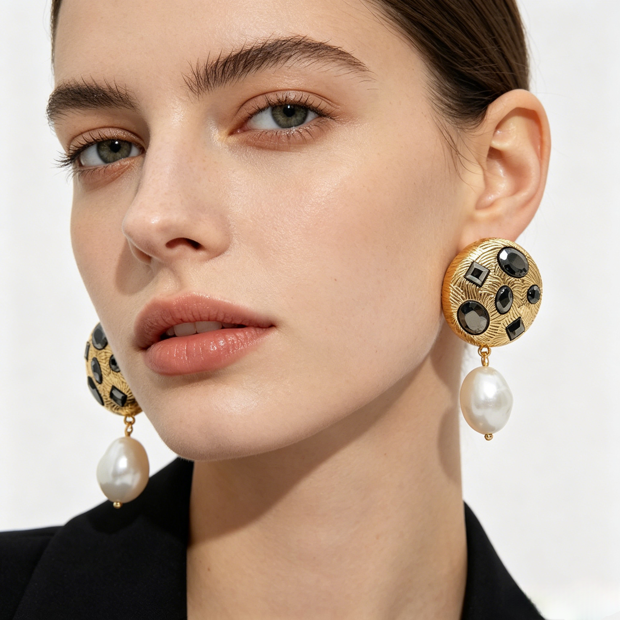 Pendientes de Perla Barroca y Cristales | Venta al Por Mayor | 2 Colores (Oro/Plata) | Diseño Exclusivo|JI JOYA