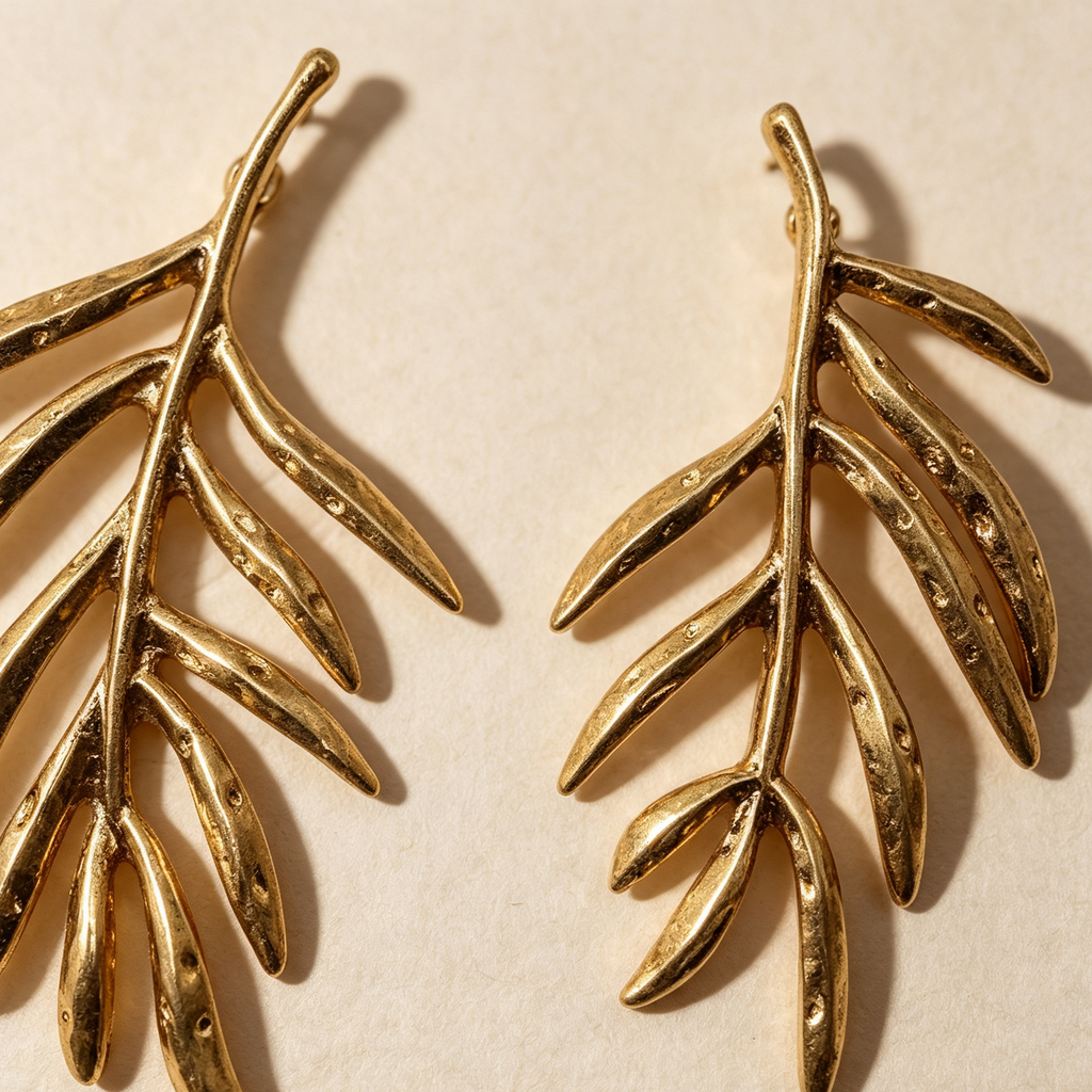 Pendientes Hoja Dorada Estilo Vintage | Joyería Mayorista|JI JOYA